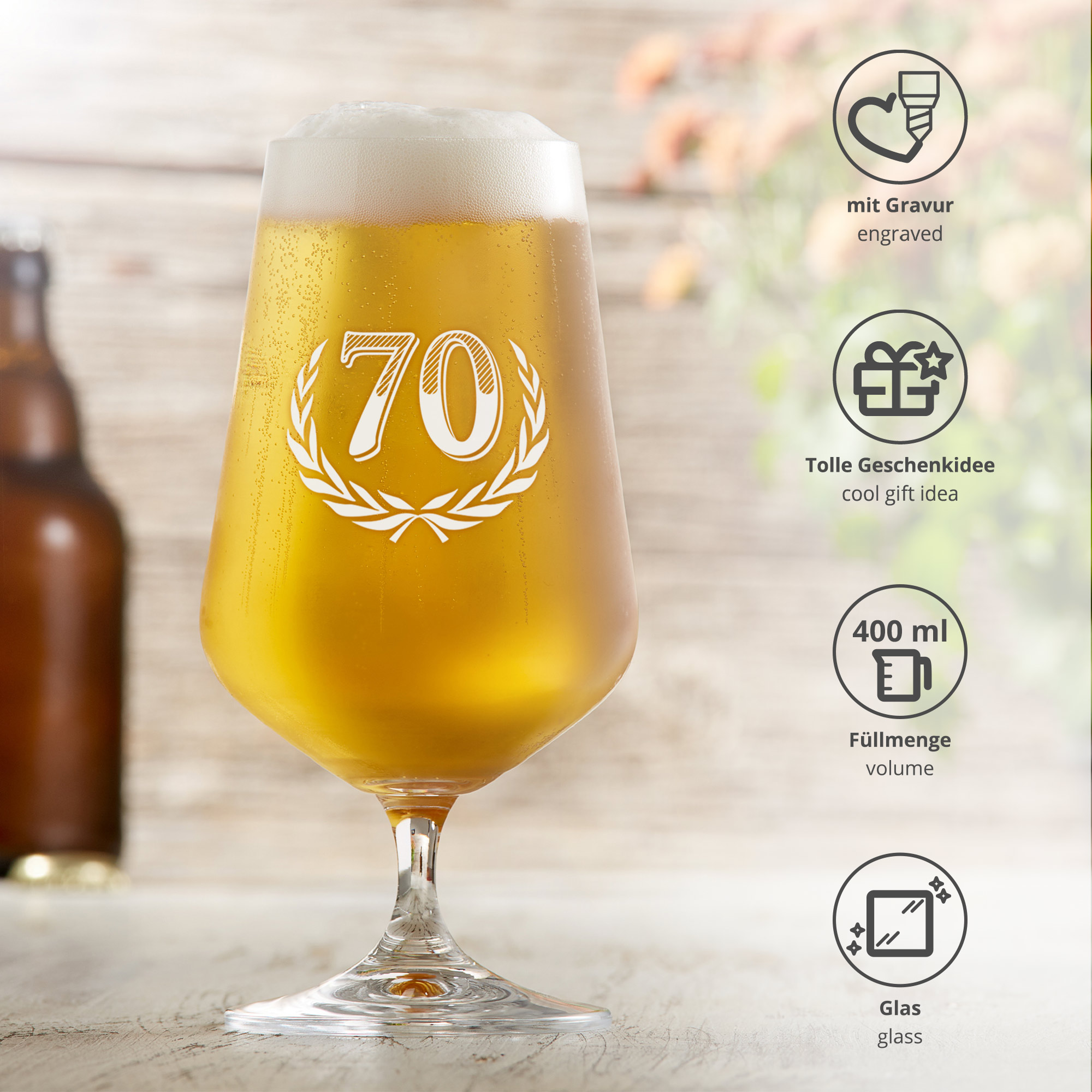 Bierglas mit Gravur zum 70. Geburtstag