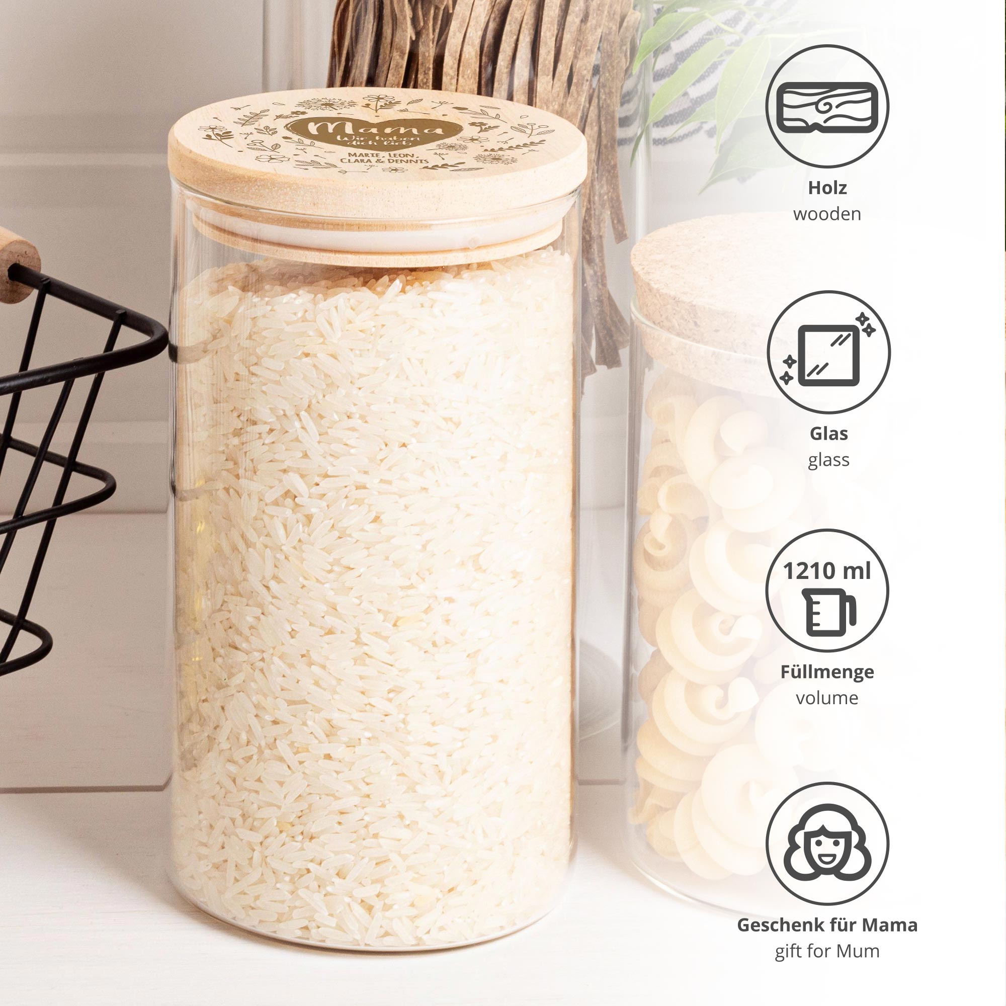 Vorratsglas mit Gravur - Blumenherz für Mama