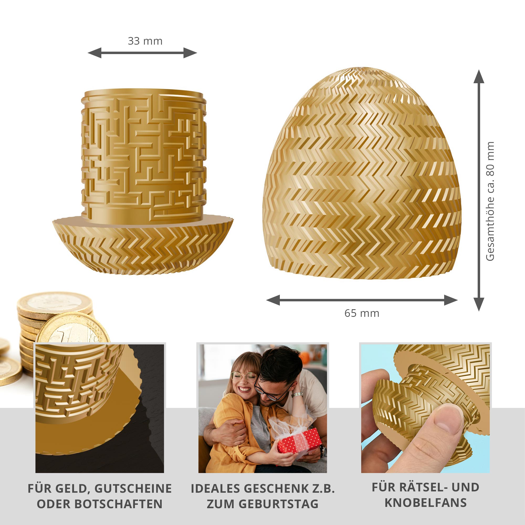 Labyrinthbox Ei – Geschenkverpackung für Geld & Gutscheine - Gold Labyrinthbox Ei – Geschenkverpackung für Geld & Gutscheine - Gold