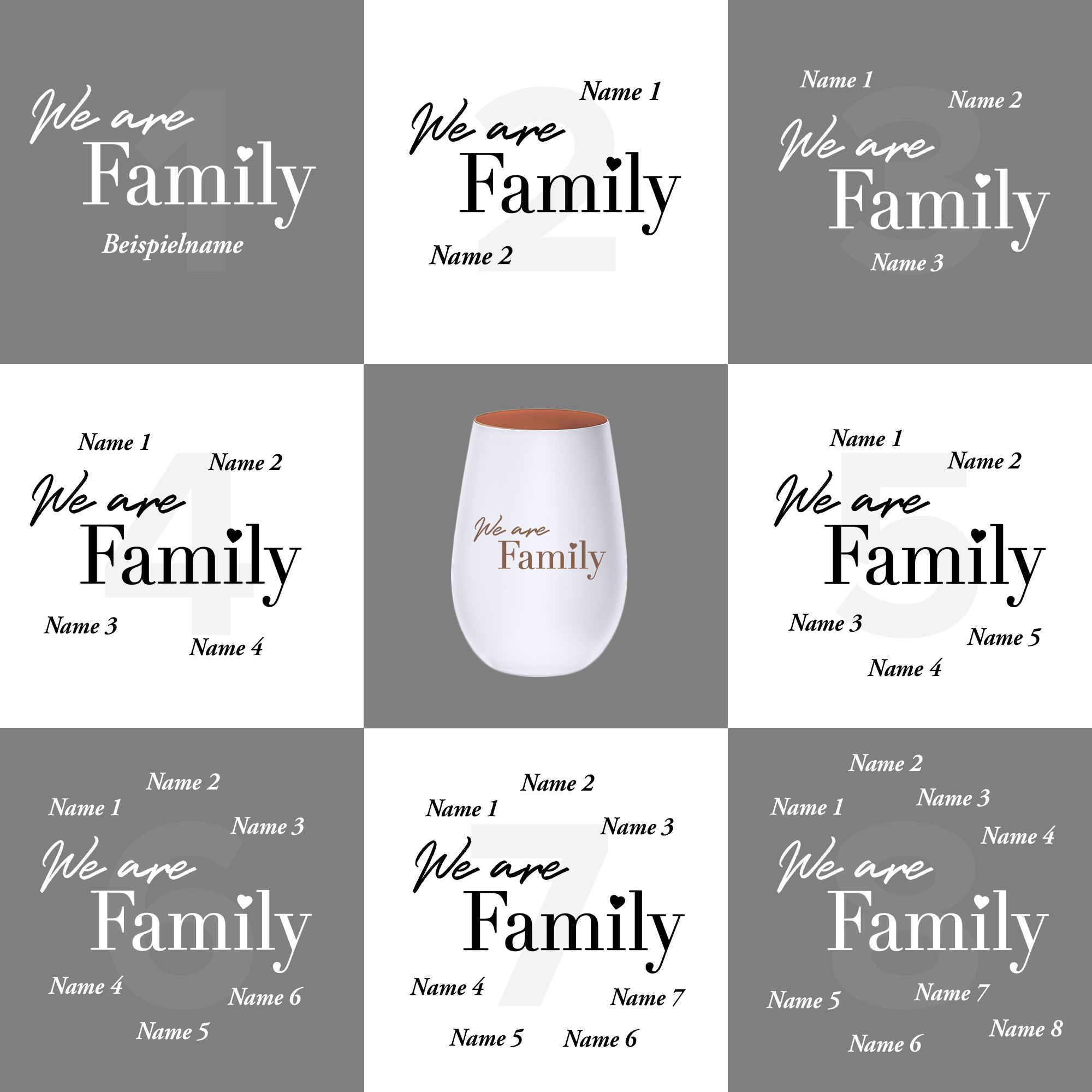 Weißes Windlicht mit Gravur Family - Bronze