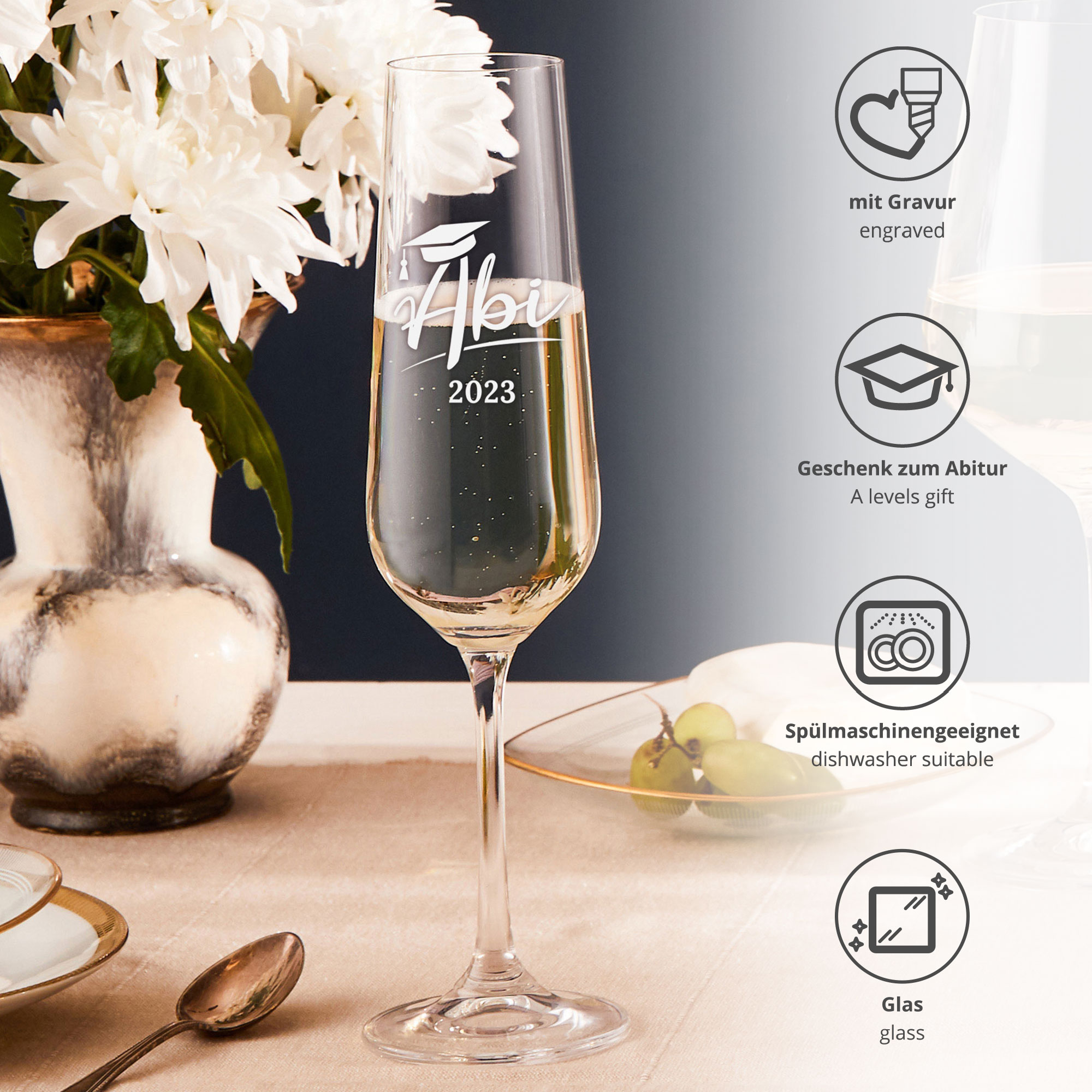 Sektglas mit Gravur zum Abitur