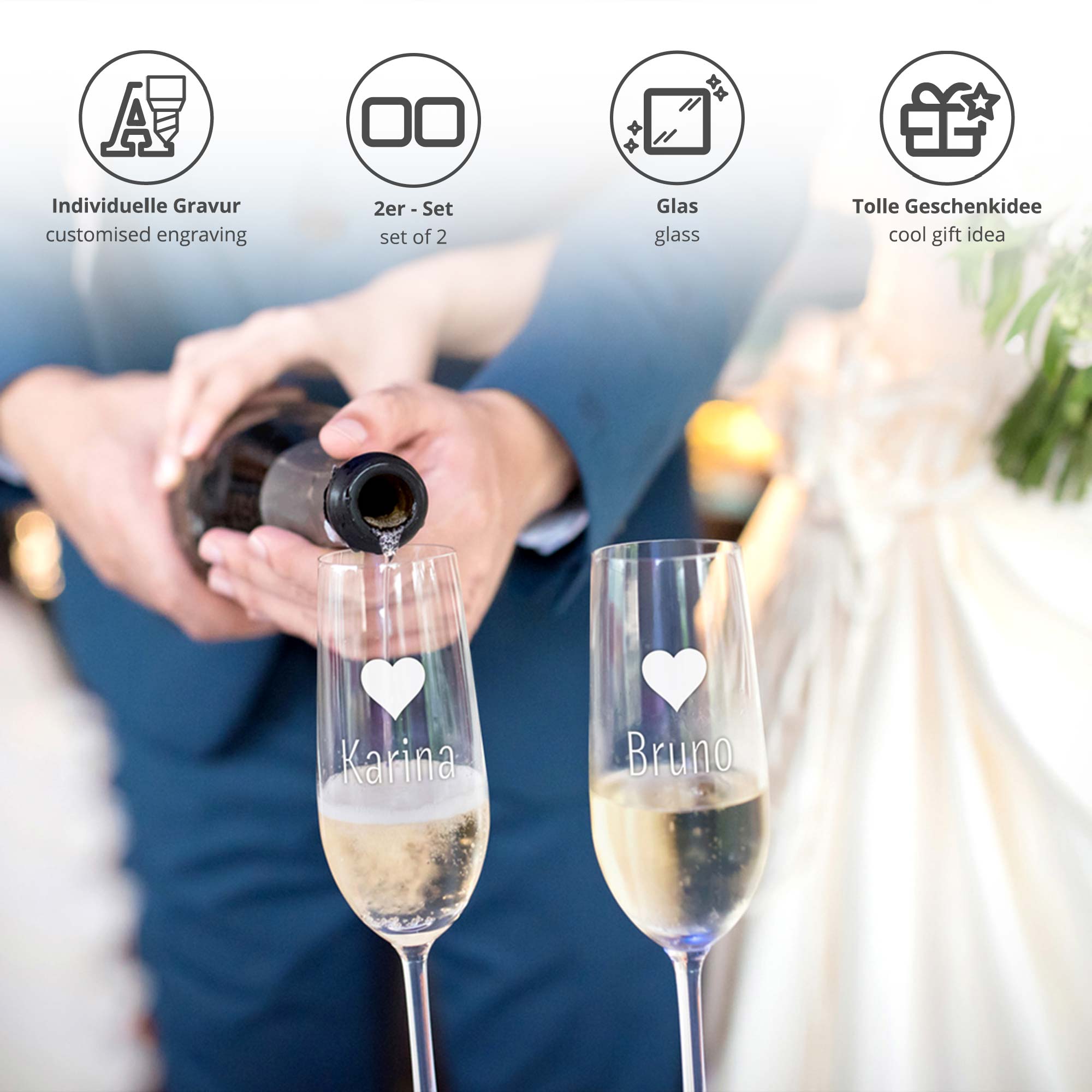 Sektgläser mit Herz Motiv - graviert Sektgläser mit Herz Motiv - graviert