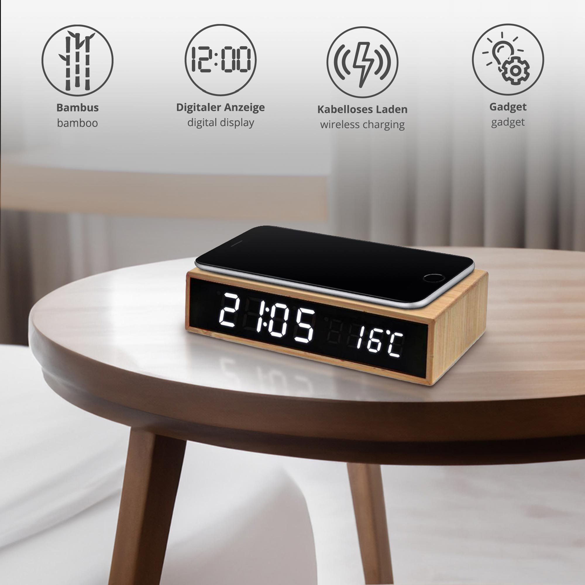 3in1 Digitaluhr mit Wecker und Ladestation für Smartphones