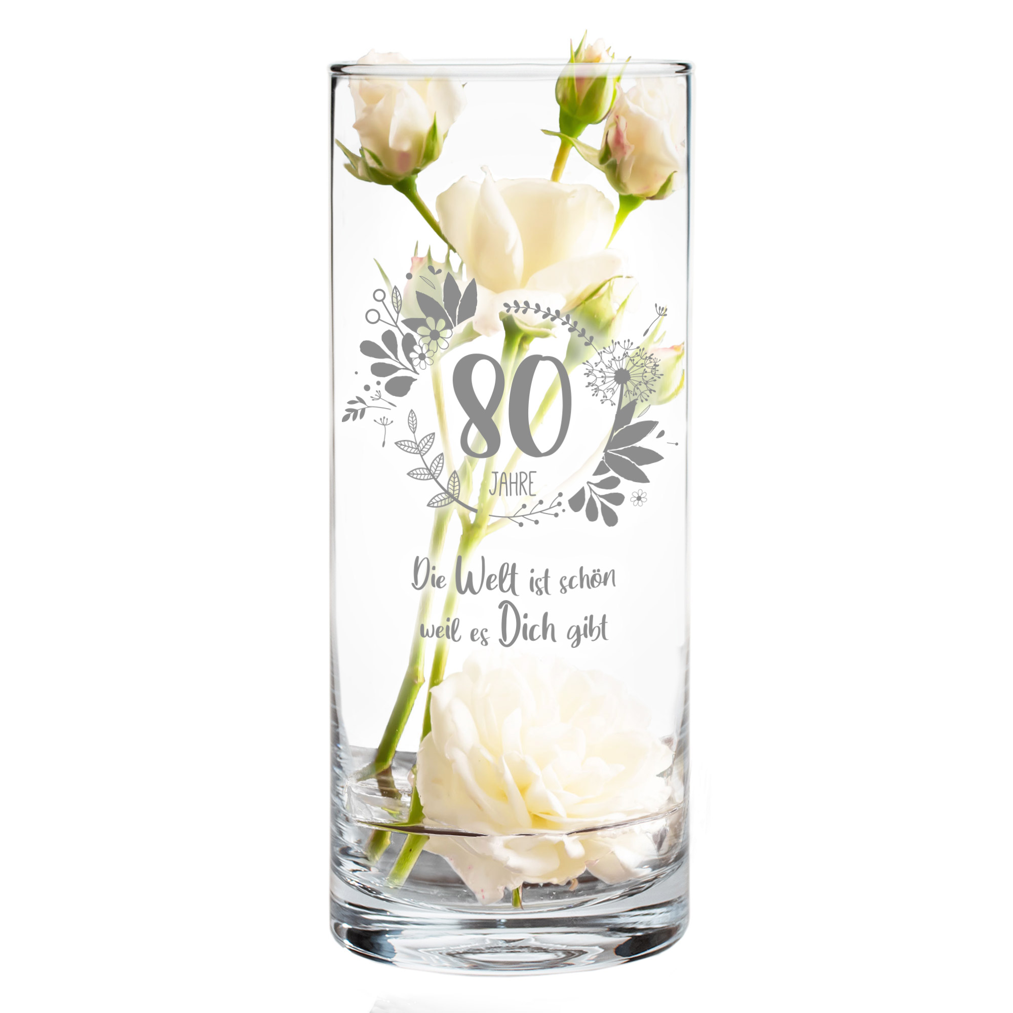 Runde Vase mit Gravur - 80. Geburtstag