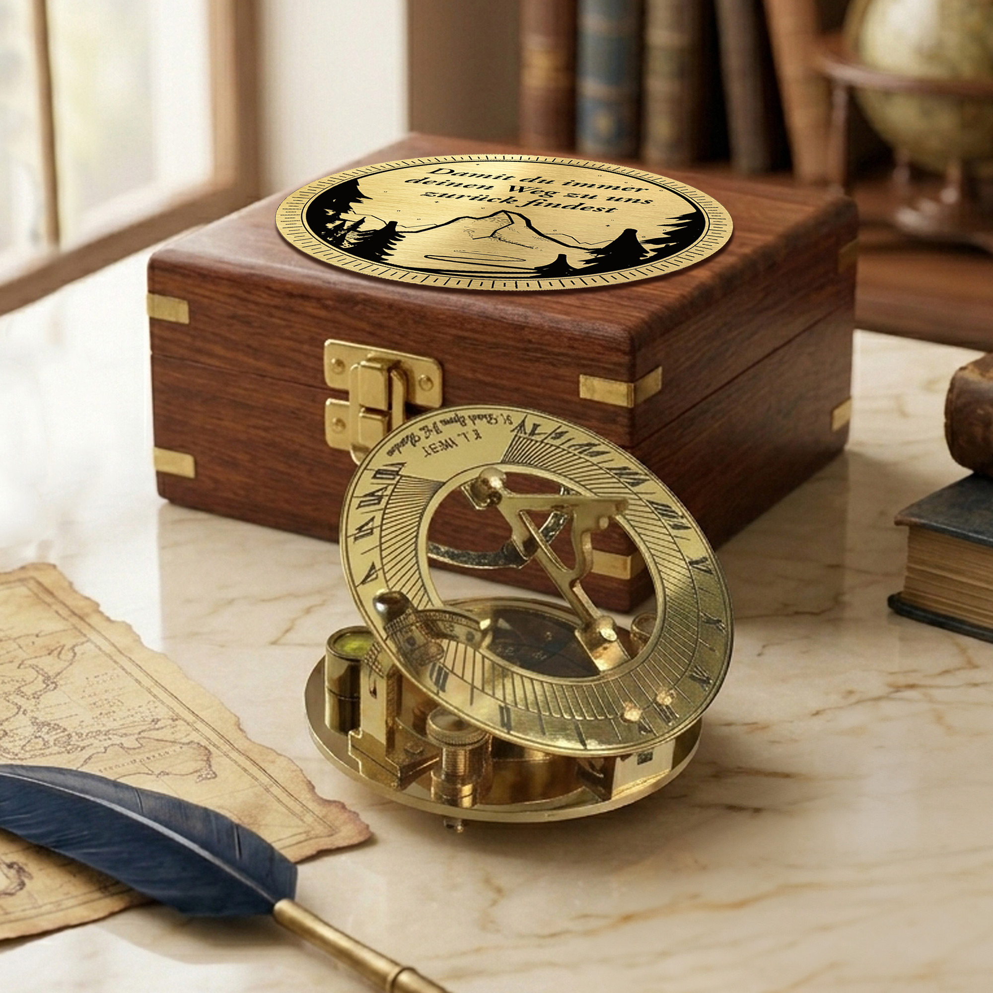 Personalisierte Sonnenuhr mit Kompass
