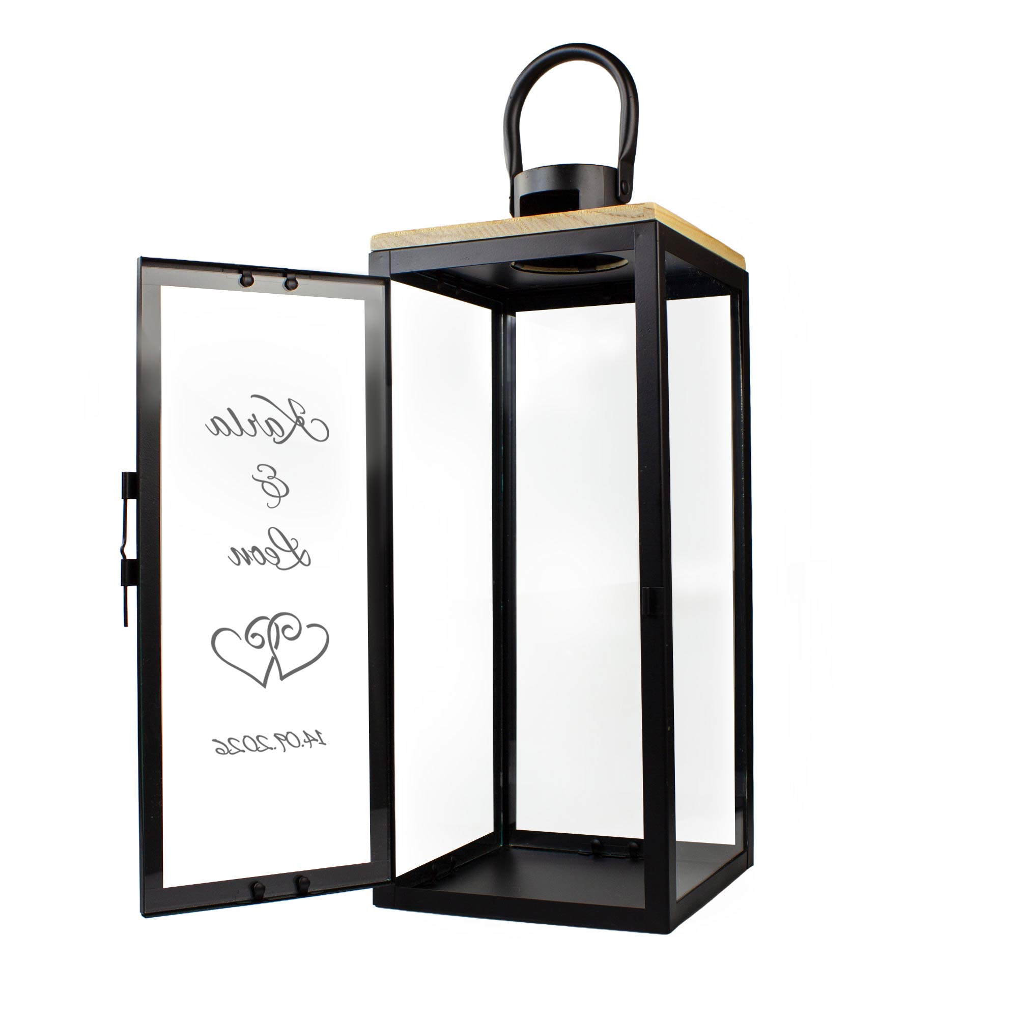 Personalisierte Holzlaterne zur Hochzeit Schwarz - Herzen Personalisierte Holzlaterne zur Hochzeit Schwarz - Herzen