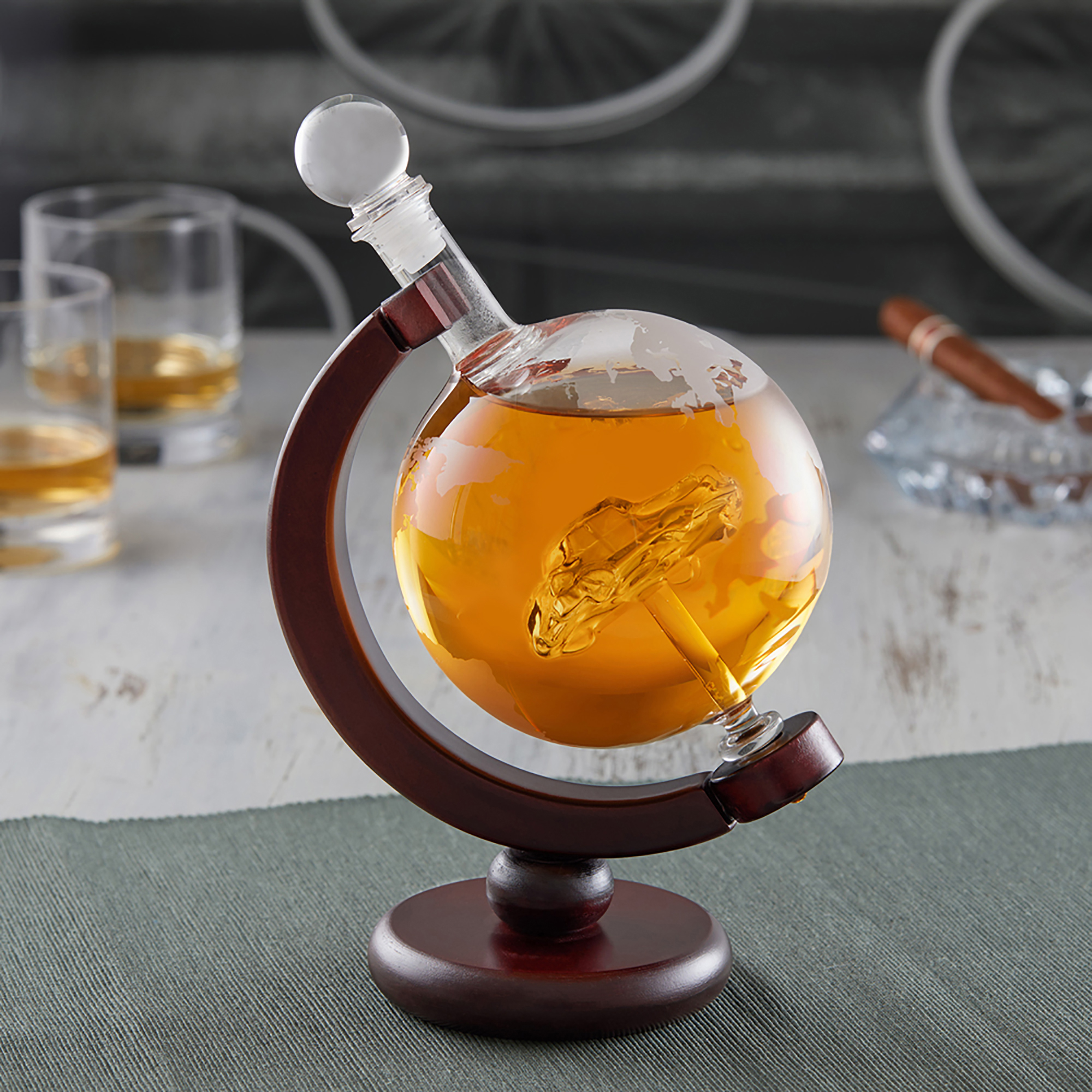Whisky Set - Whisky Karaffe Globus mit Auto und Whiskyglas - Bester Papa