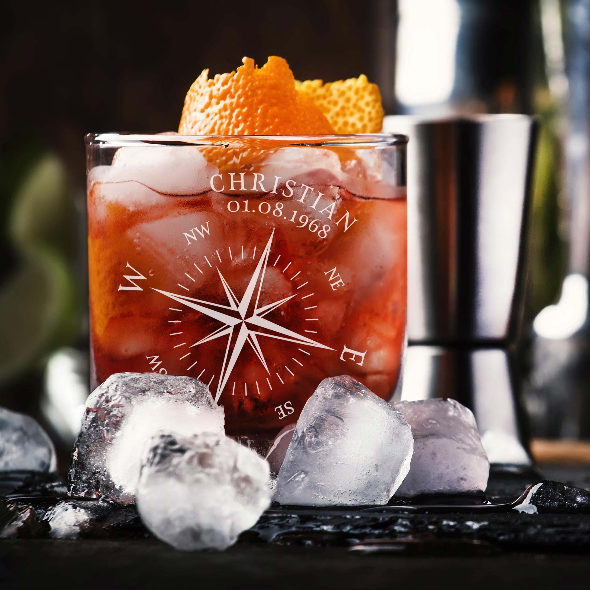 Personalisiertes Whiskyglas - Kompass