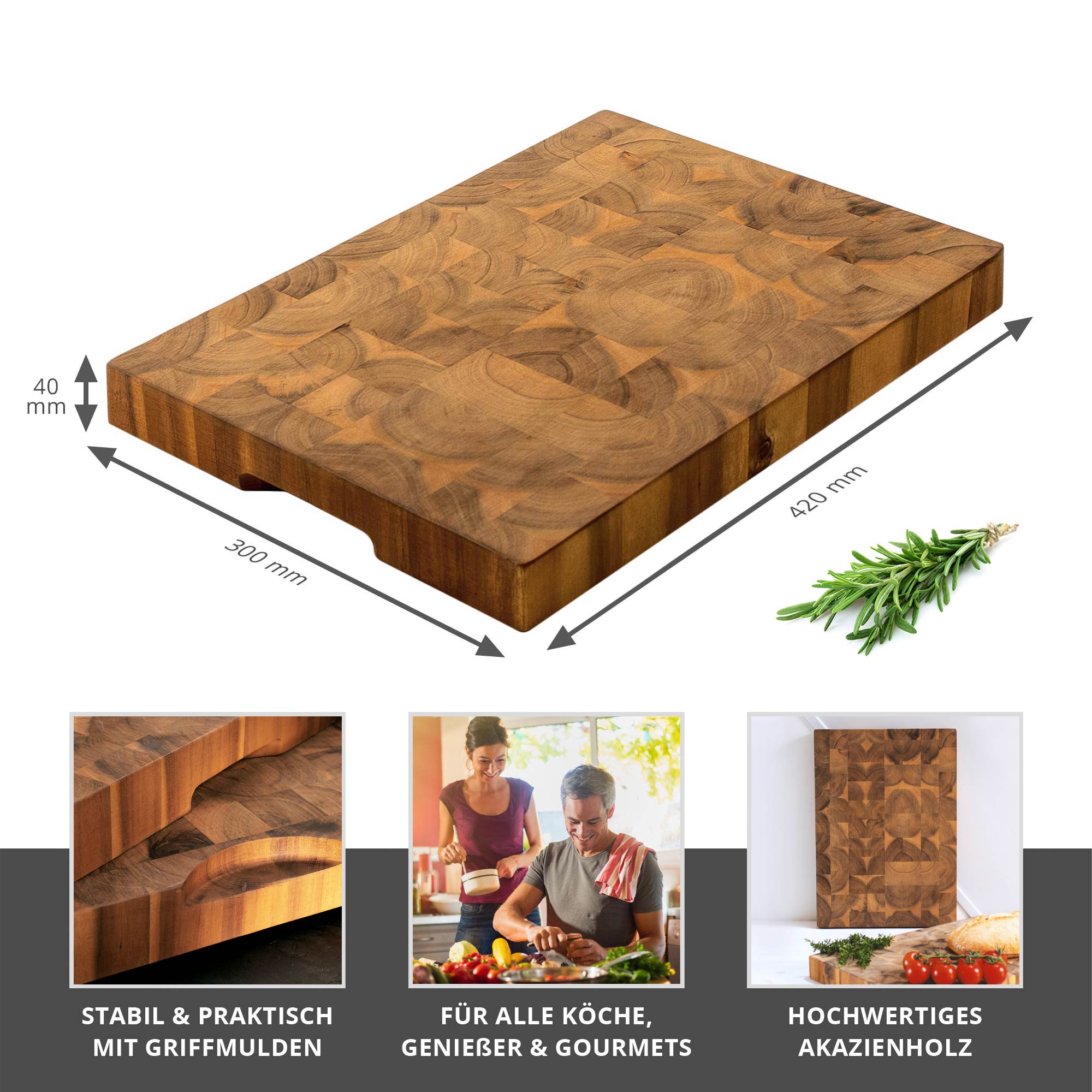 Premium Stirnholz Schneideblock Akazie