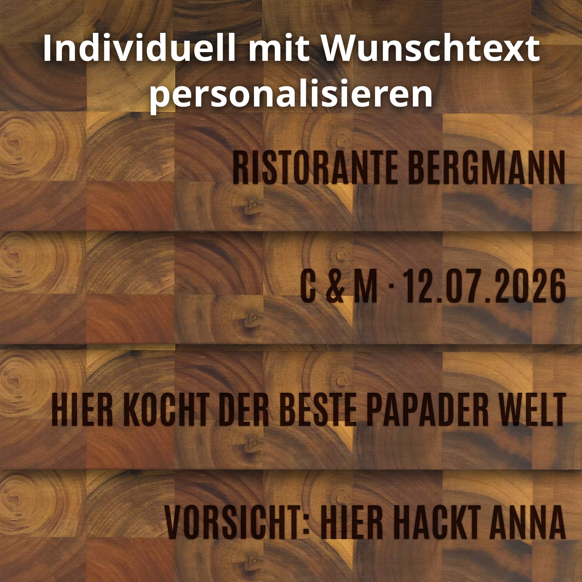 Personalisierter Stirnholz Schneideblock Akazie