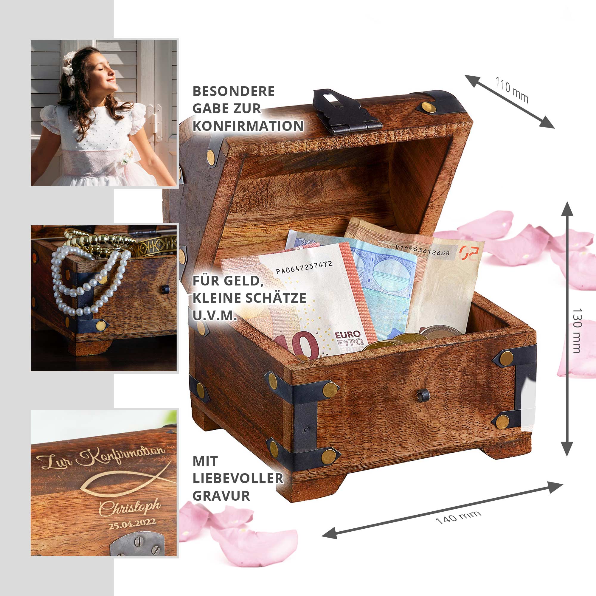 Geld Schatztruhe zur Konfirmation Dunkel