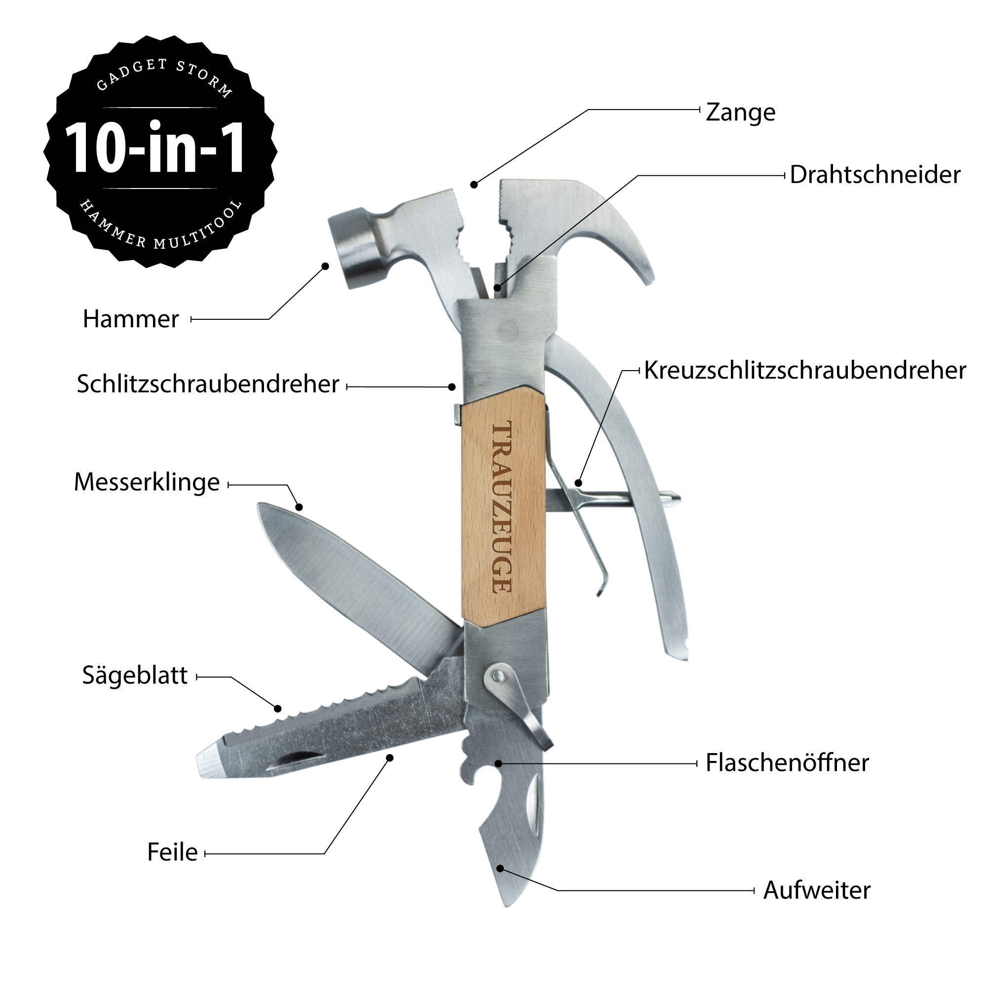 Holz Hammer Multifunktionswerkzeug - Trauzeuge 0028-0023-122-MZ - 3