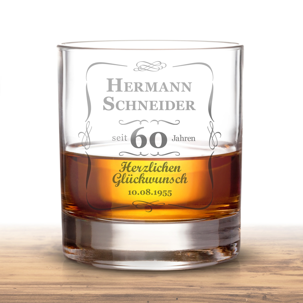 Whiskyglas 60. Geburtstag - klassisch 1480 - 2