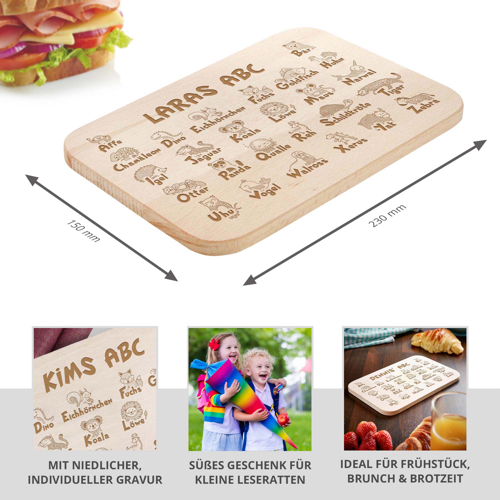 Frühstücksbrettchen mit Gravur - ABC