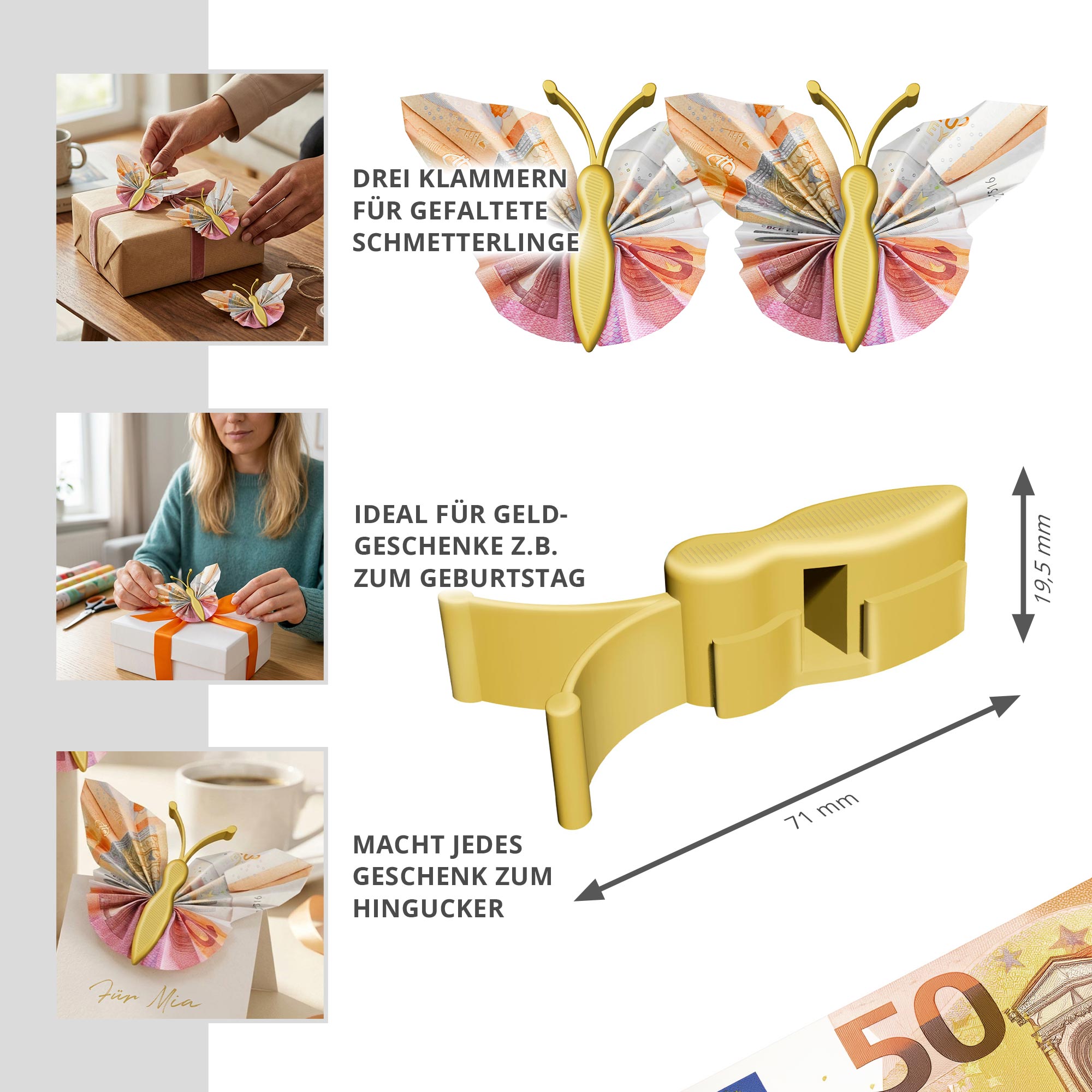Geldgeschenk Schmetterling Gold - 3er Set Geschenkverpackung für Geld Geldgeschenk Schmetterling Gold - 3er Set Geschenkverpackung für Geld