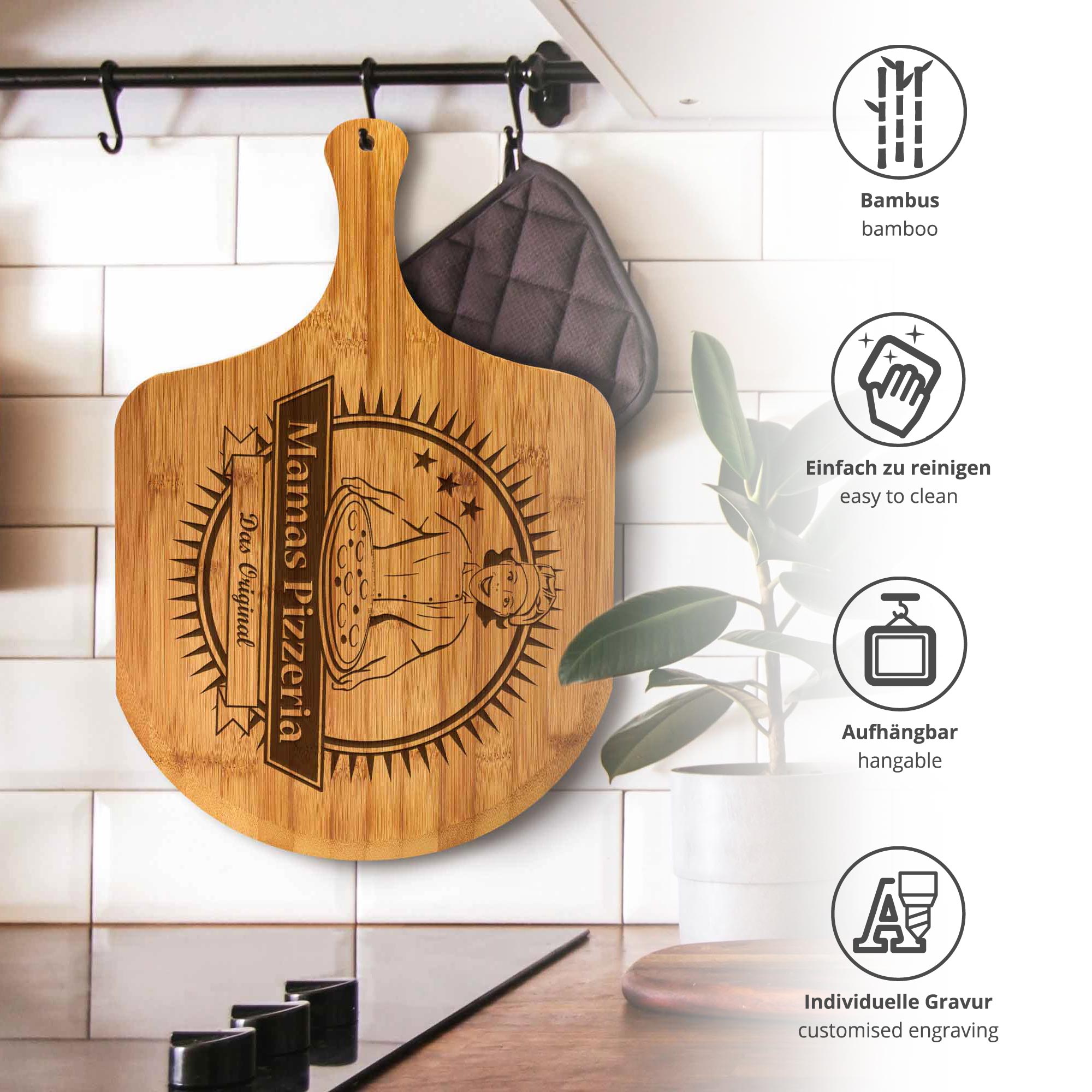Pizzabrett Premium mit Gravur - Mamas Pizzeria