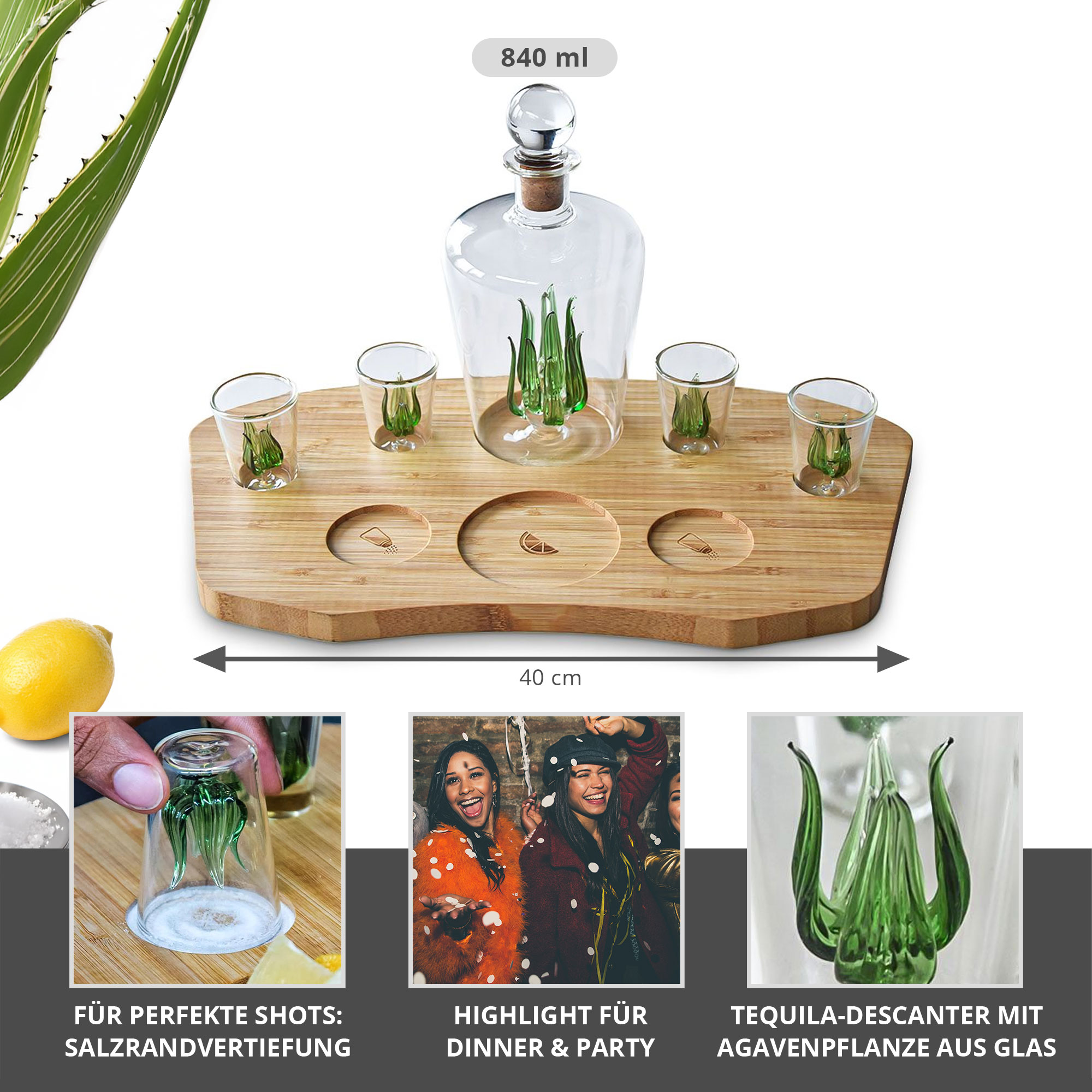 Tequila Geschenkset - Karaffe mit 4 Shotgläsern 