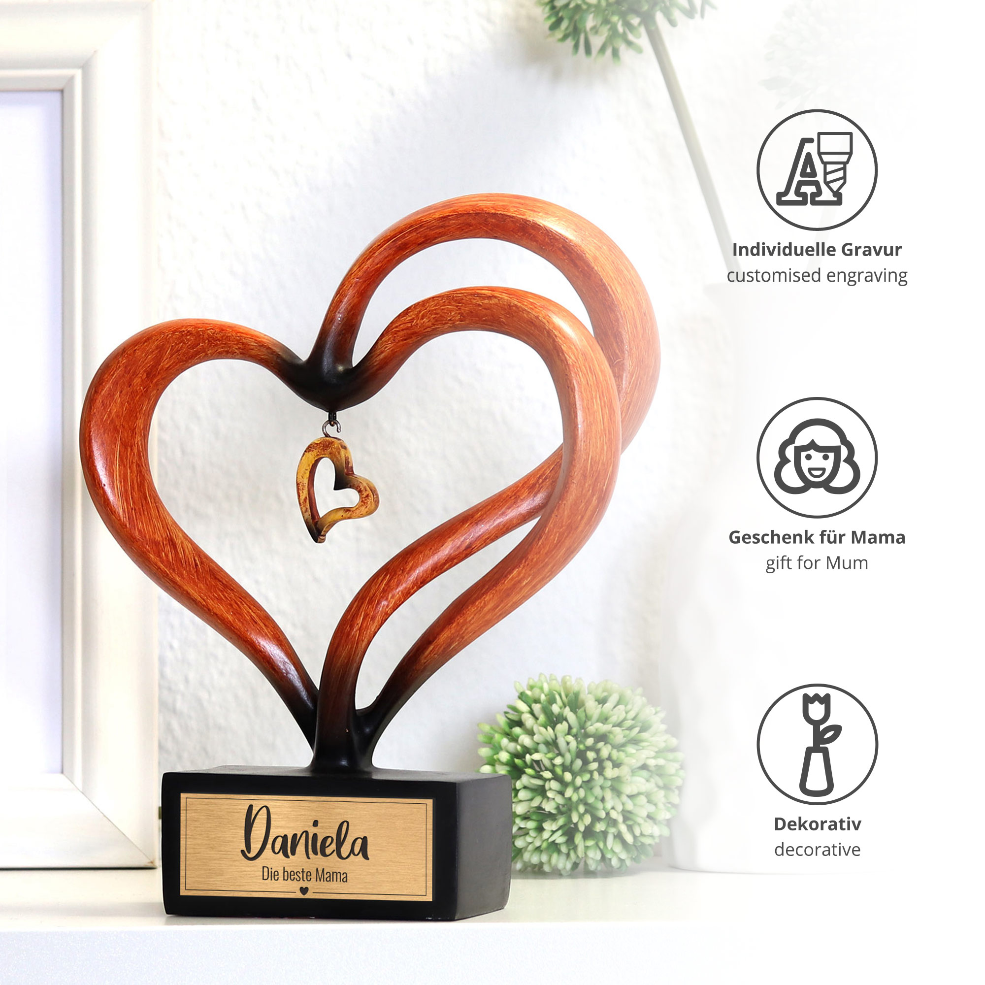 Holz Herz Skulptur - Beste Mama 0021-0008-DE-0003 - 3