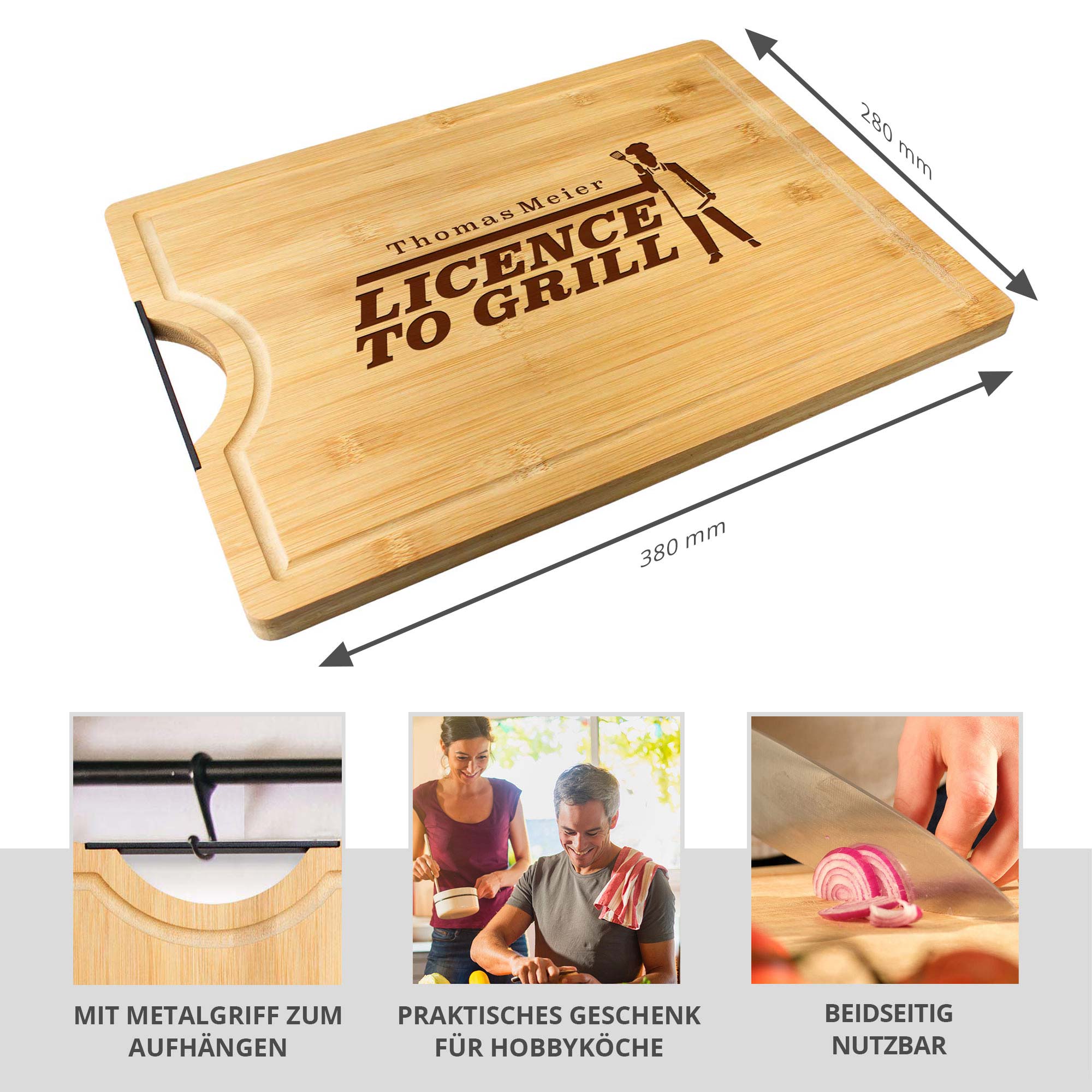 Bambusholz Schneidebrett mit Gravur - Licence to Grill