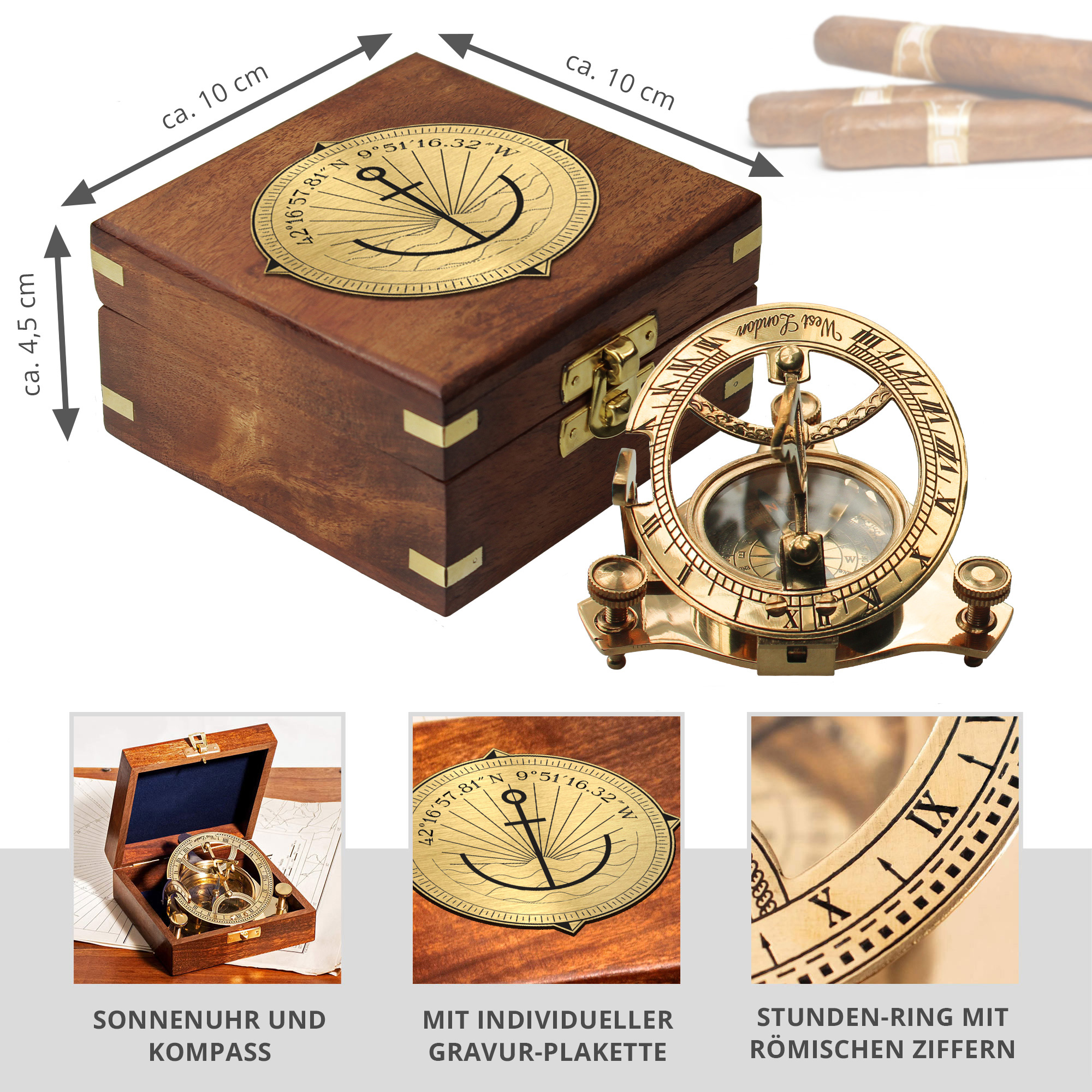 Sonnenuhr mit Kompass - Geokoordinaten
