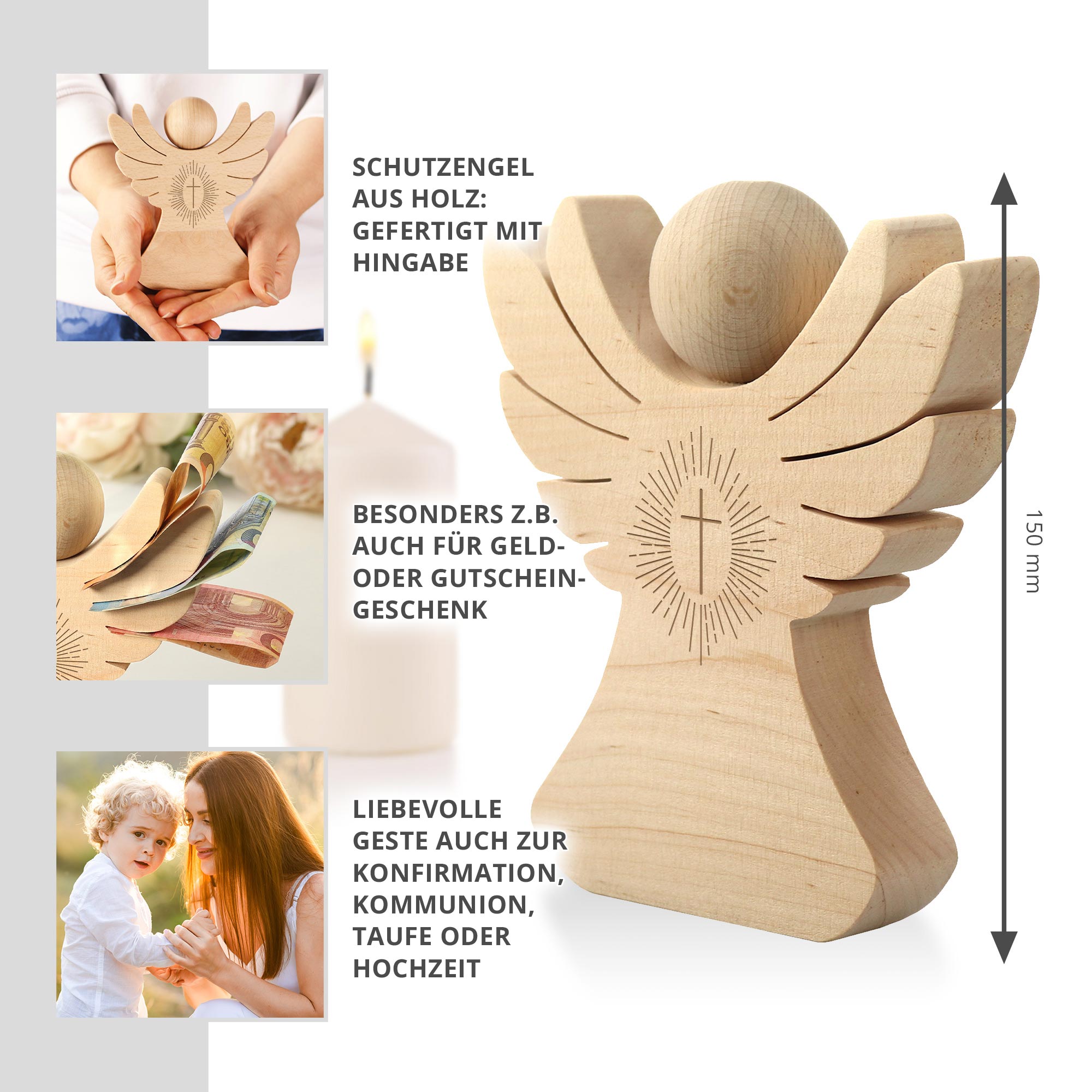 Holzengel Mit Kreuz - Glücksbringer & Münzorganizer Aus Massivholz