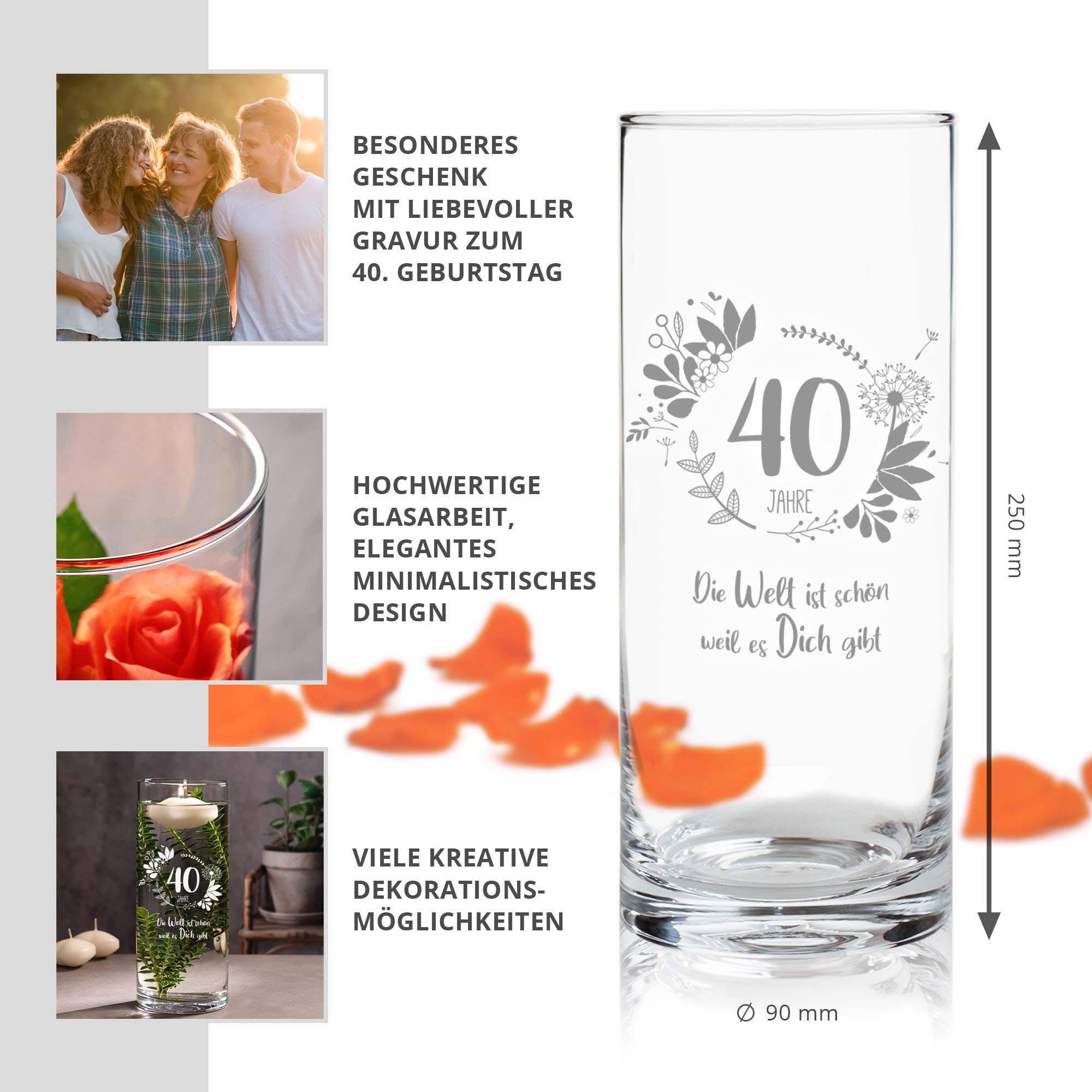 Runde Vase mit Gravur - 40. Geburtstag Runde Vase mit Gravur - 40. Geburtstag