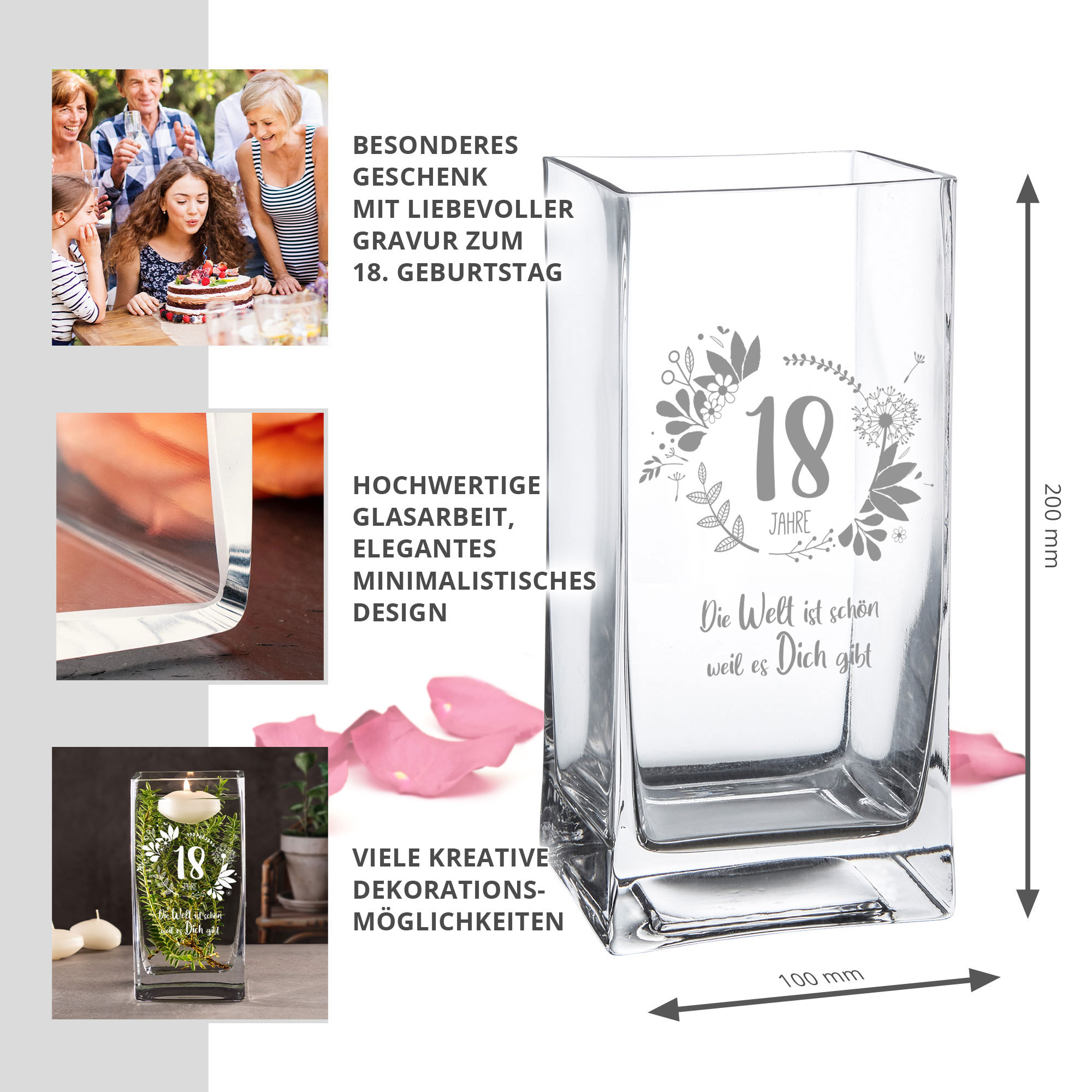 Vase - Eckig - Geburtstag - 30 Jahre - Standard