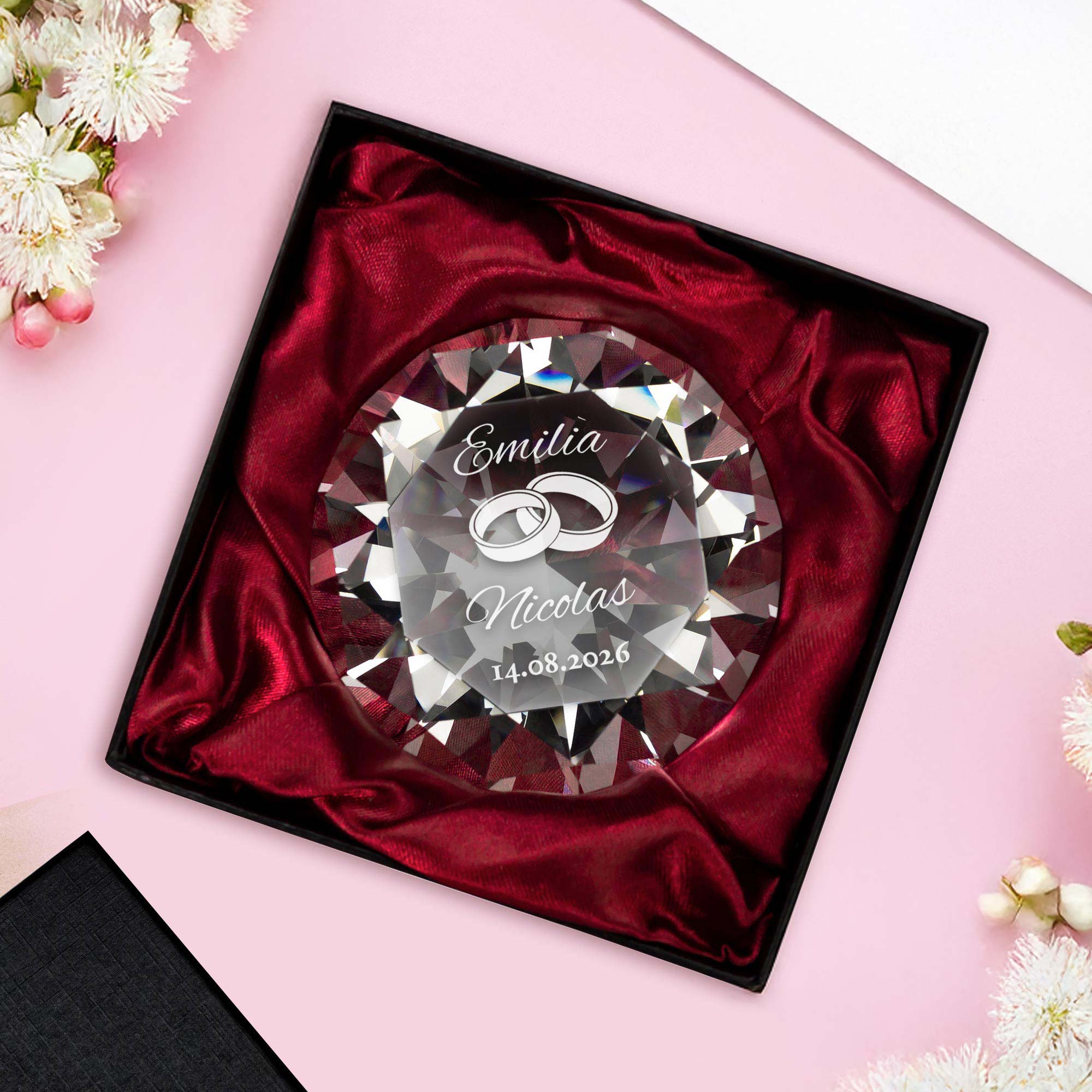 Diamant Kristall mit Gravur zur Hochzeit