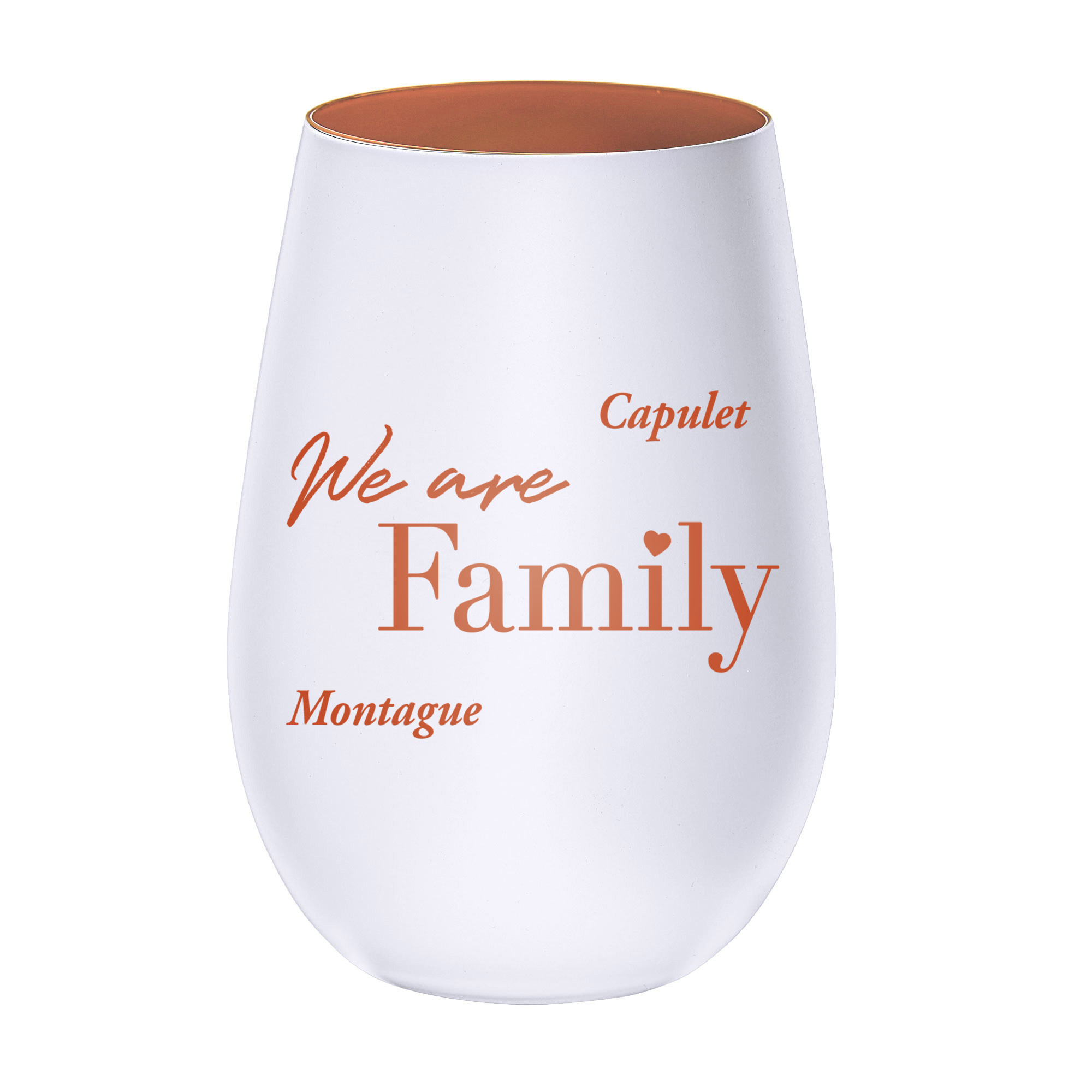 Weißes Windlicht mit Gravur Family - Bronze