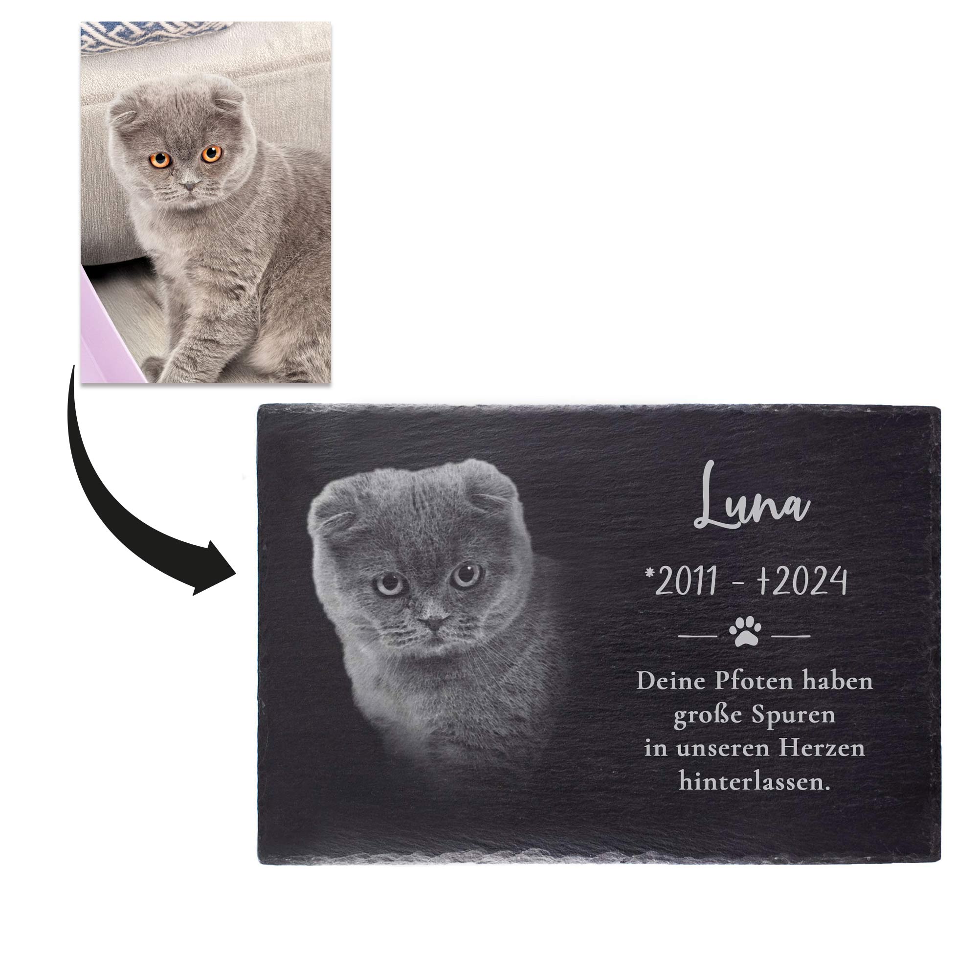 Grabplatte zur Trauer Hund & Katze - Schiefer Gedenktafel mit Foto