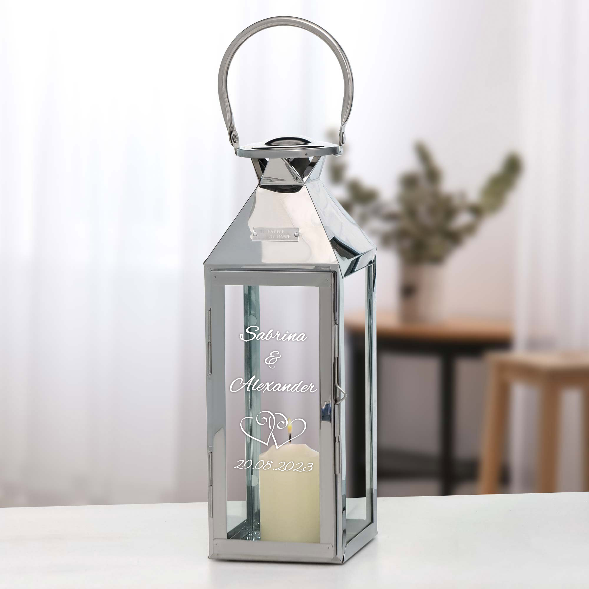 Laterne - Silber - Klein - Hochzeit - Herzen - Personalisiert