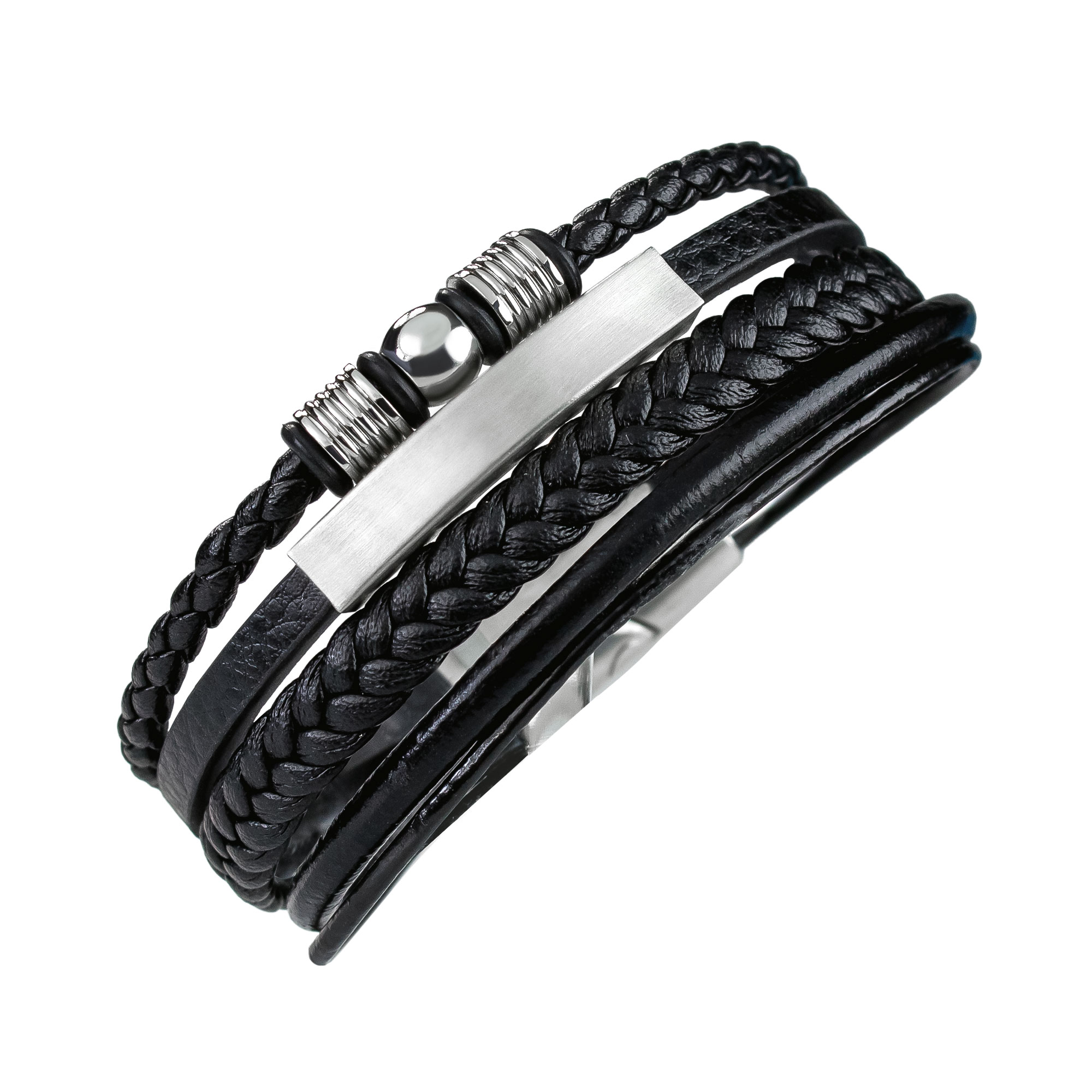 Geflochtenes Lederarmband mit Beads Silber - Herren Armband