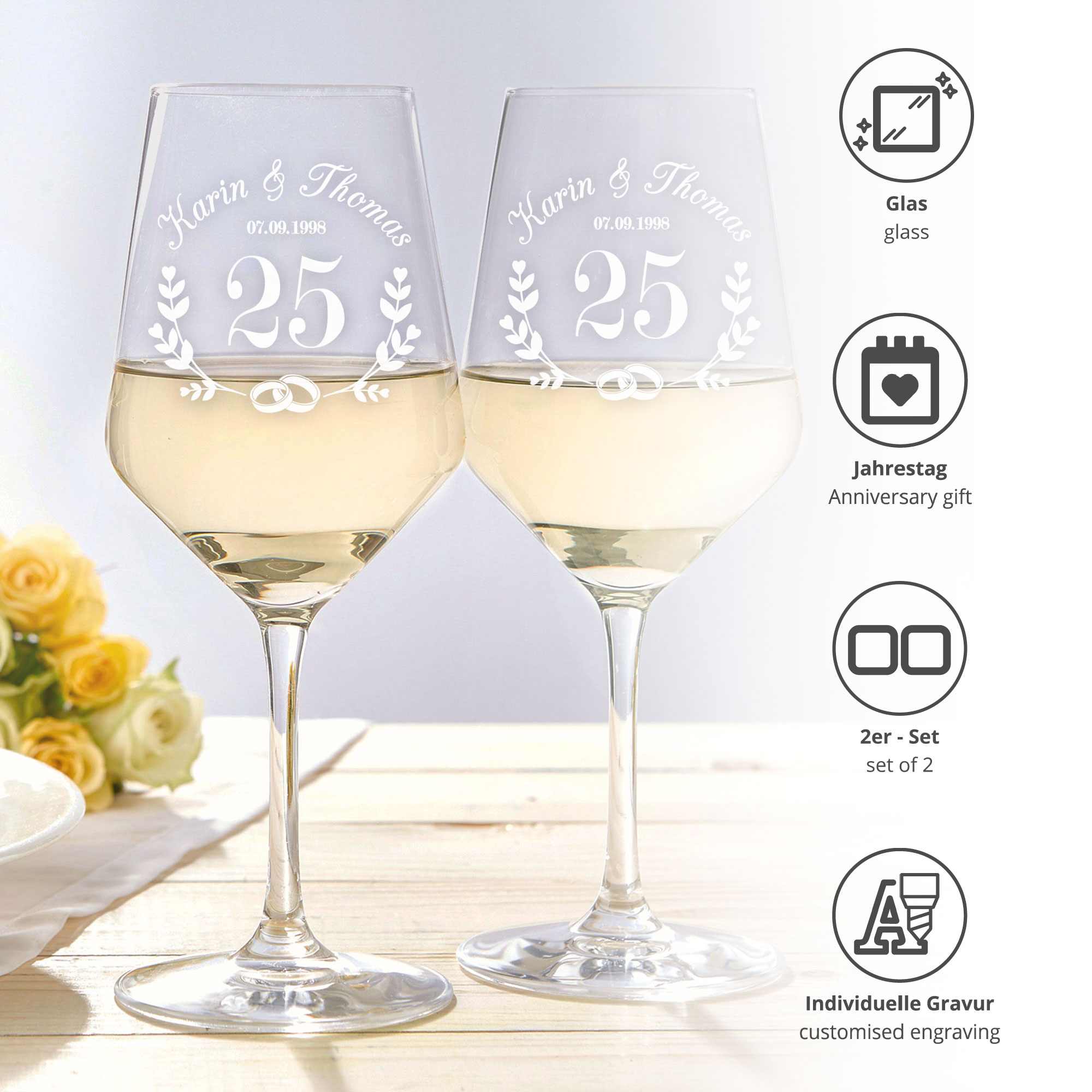 2er Set Weingläser - Silberhochzeit - Personalisiert