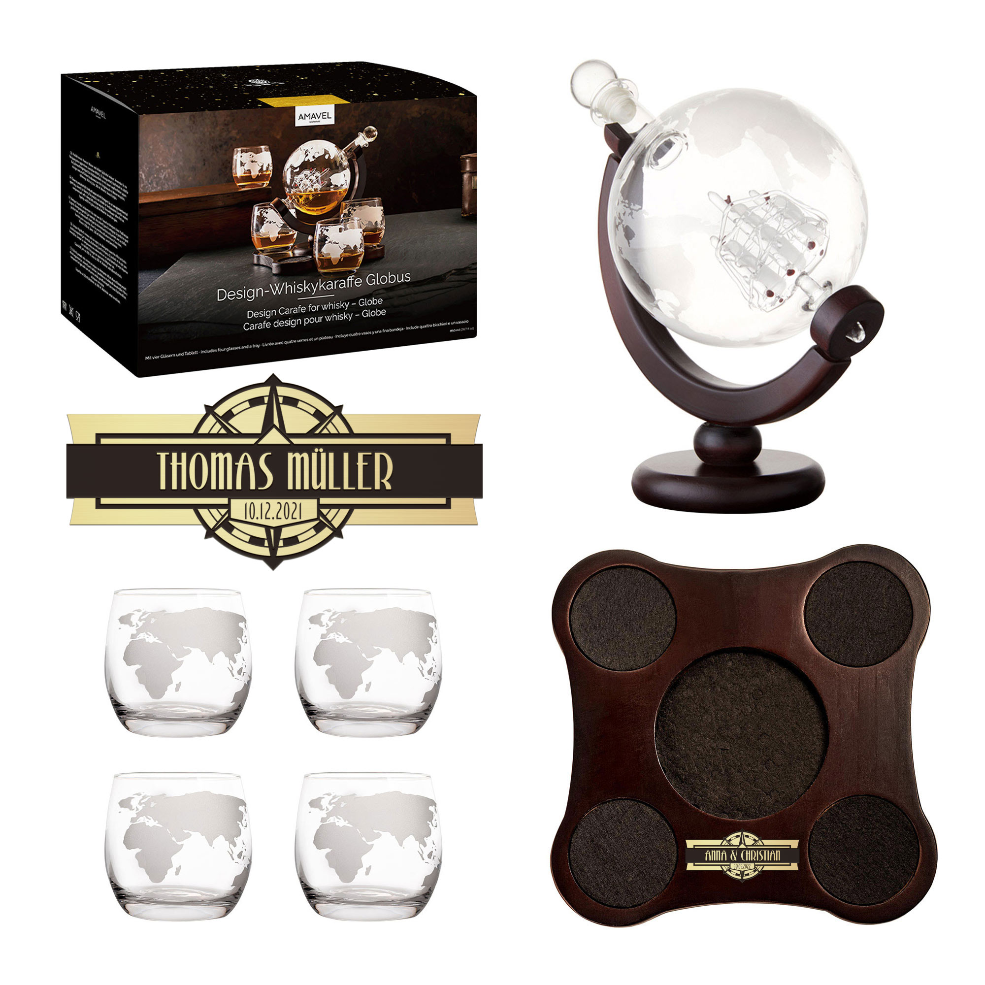 Whisky Set mit Globus Karaffe und 4 Gläsern - Segelschiff 0006-0065-EU-0000 - 5