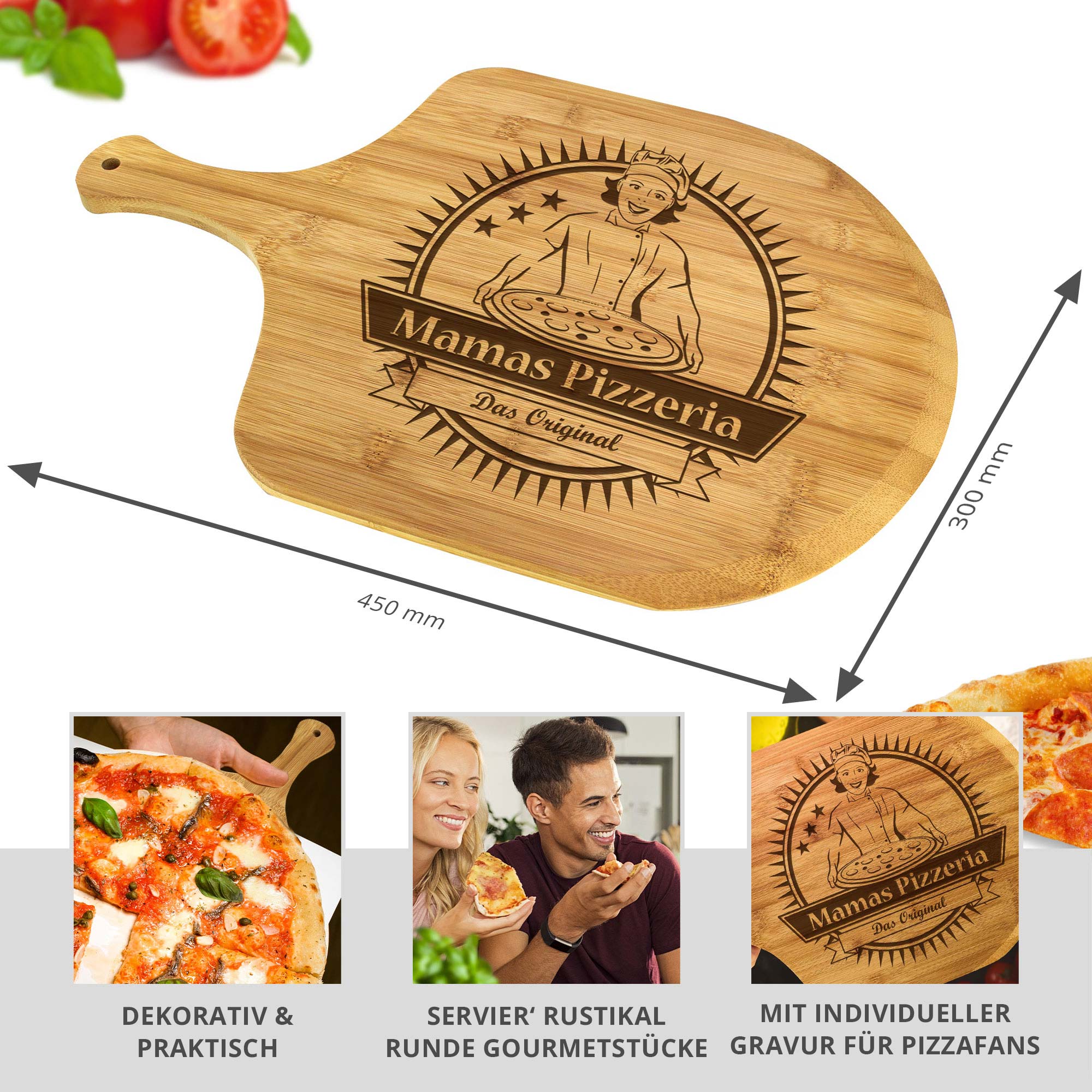 Pizzabrett Premium mit Gravur - Mamas Pizzeria