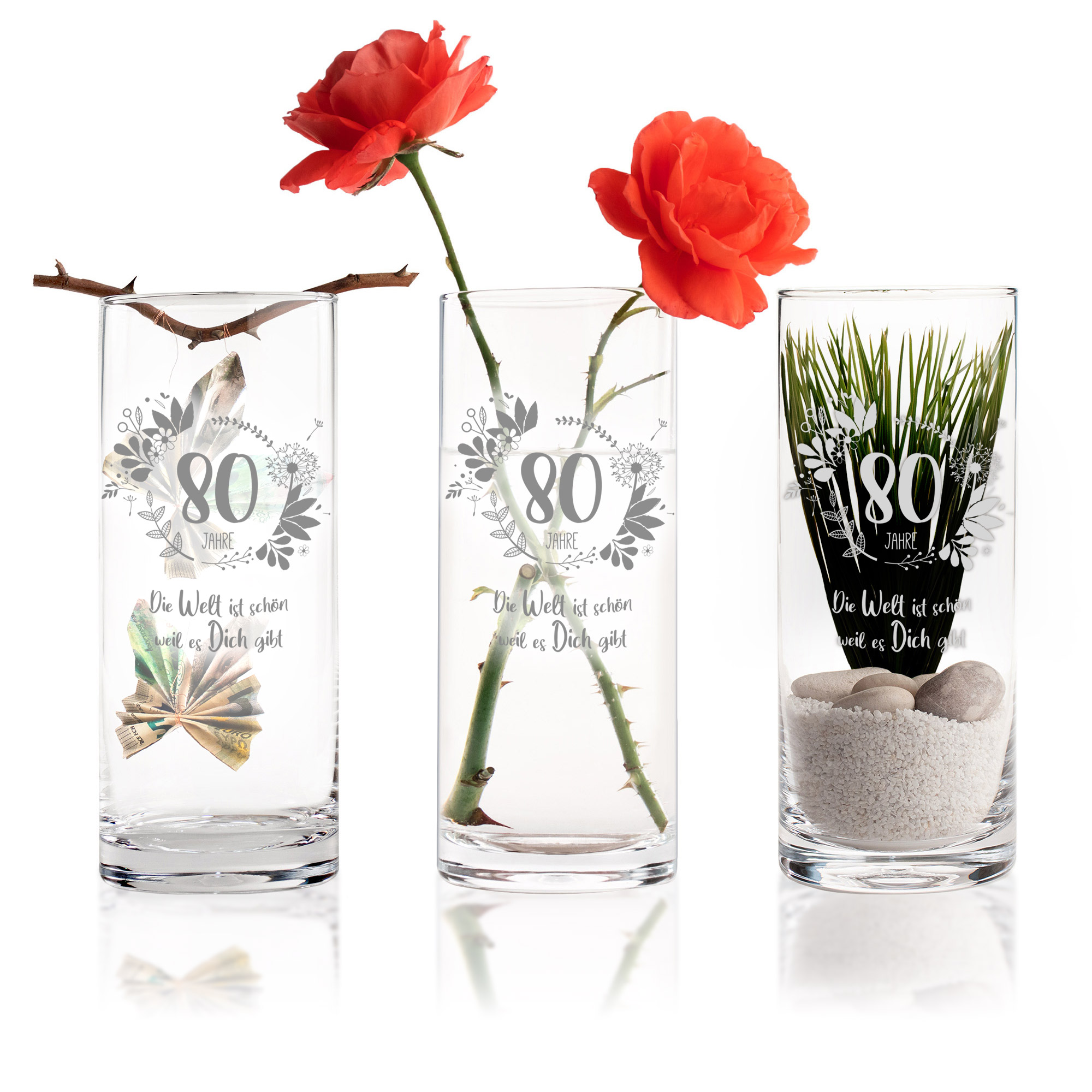 Runde Vase mit Gravur - 80. Geburtstag