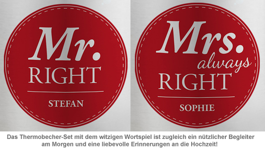 Thermobecher Set personalisiert - Mr and Mrs Right 3105 - 1