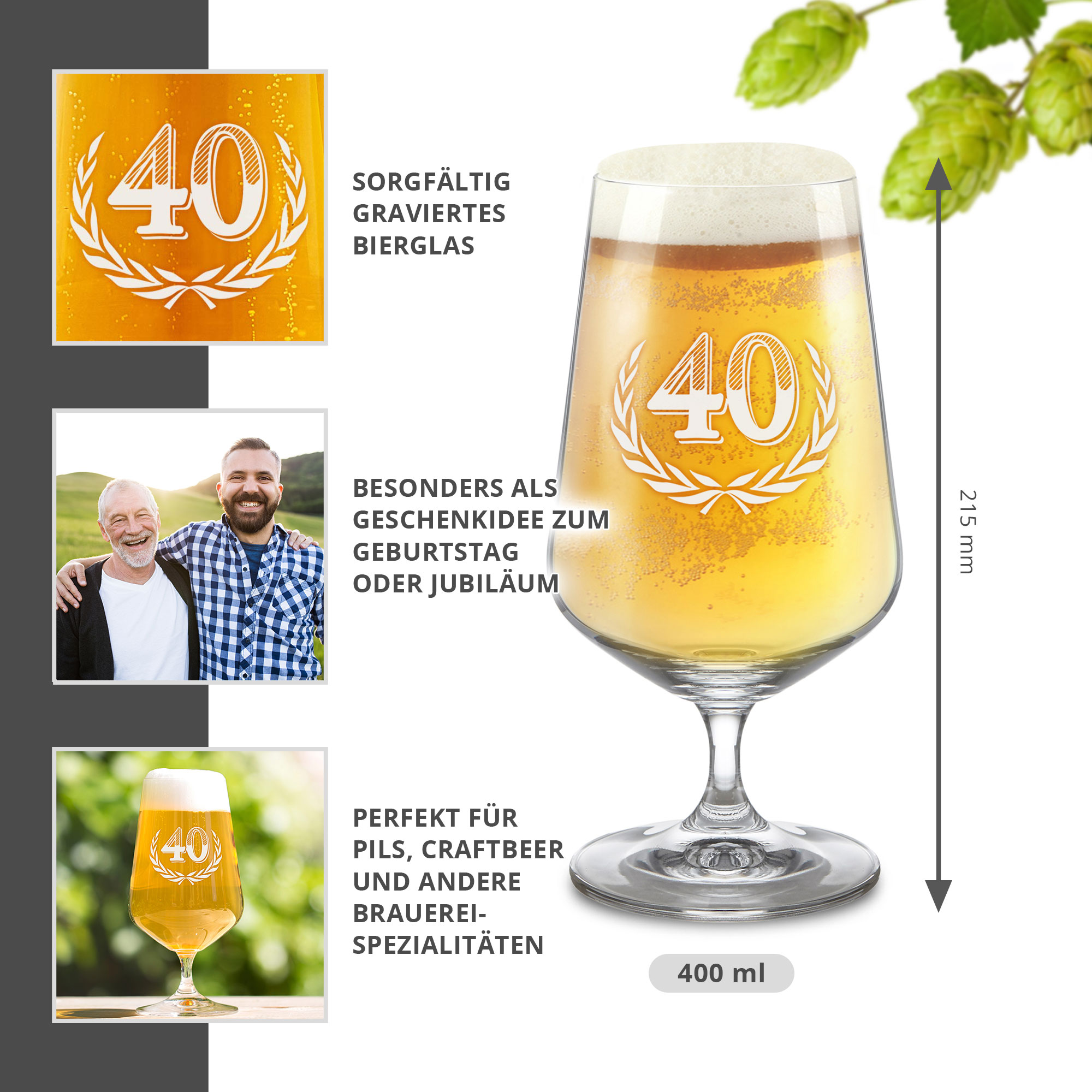 Bierglas mit Gravur zum 40. Geburtstag