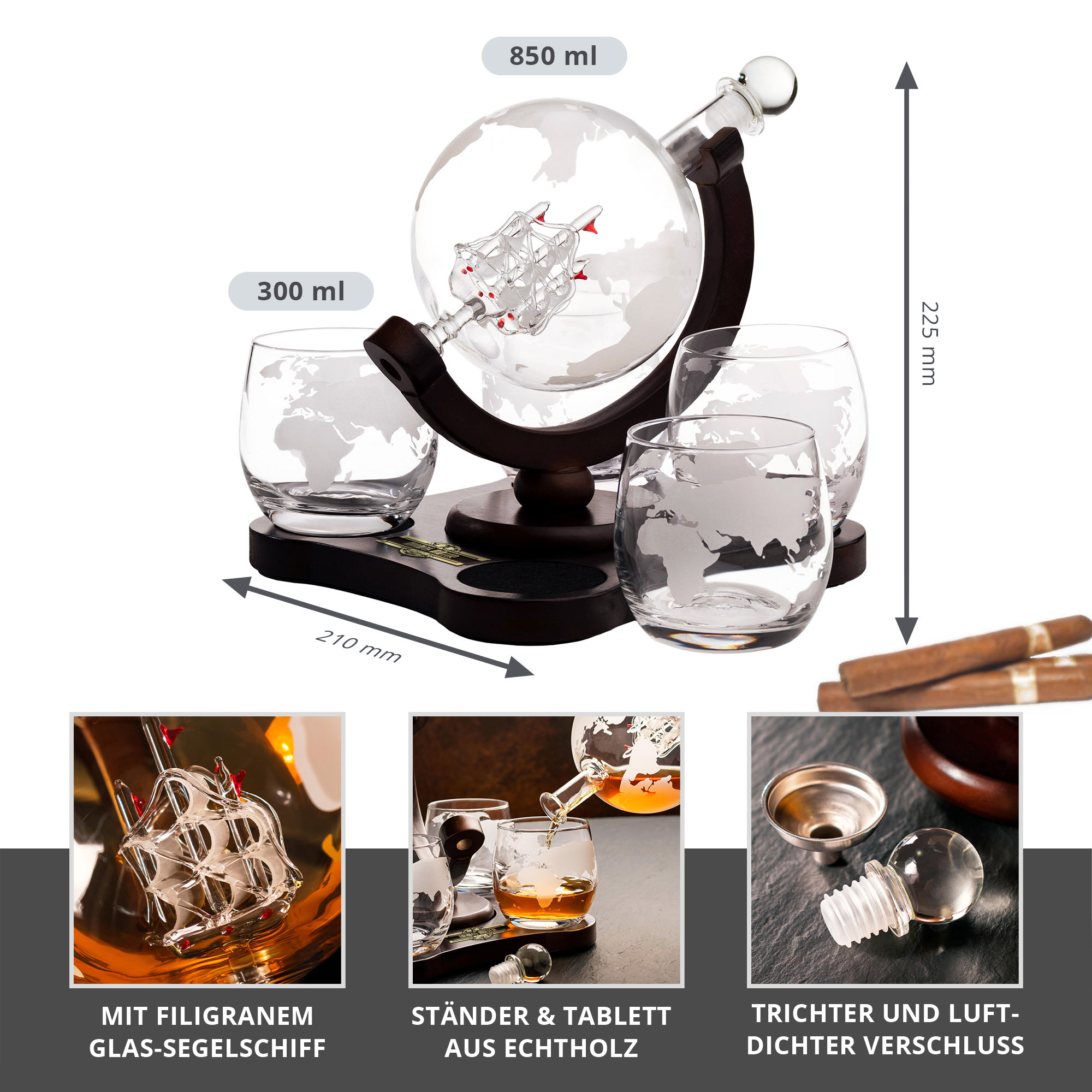 Whisky Set mit Globus Karaffe und 4 Gläsern - Segelschiff 0006-0065-EU-0000 - 1