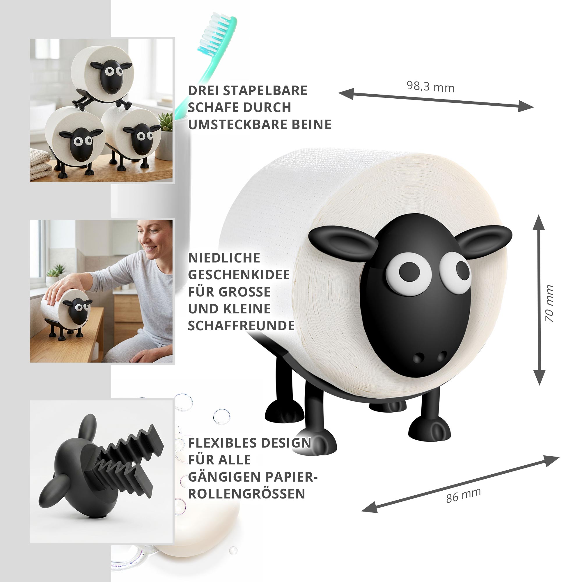 3er Set Schaf Toilettenpapierhalter - Lustige Badezimmer Deko 3er Set Schaf Toilettenpapierhalter - Lustige Badezimmer Deko