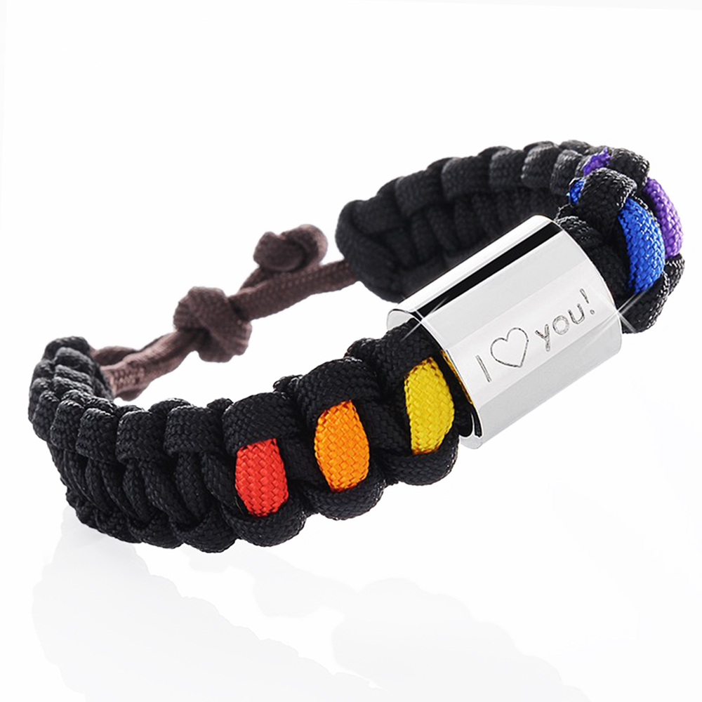 Paracord Armband graviert - Regenbogenfarben 2895