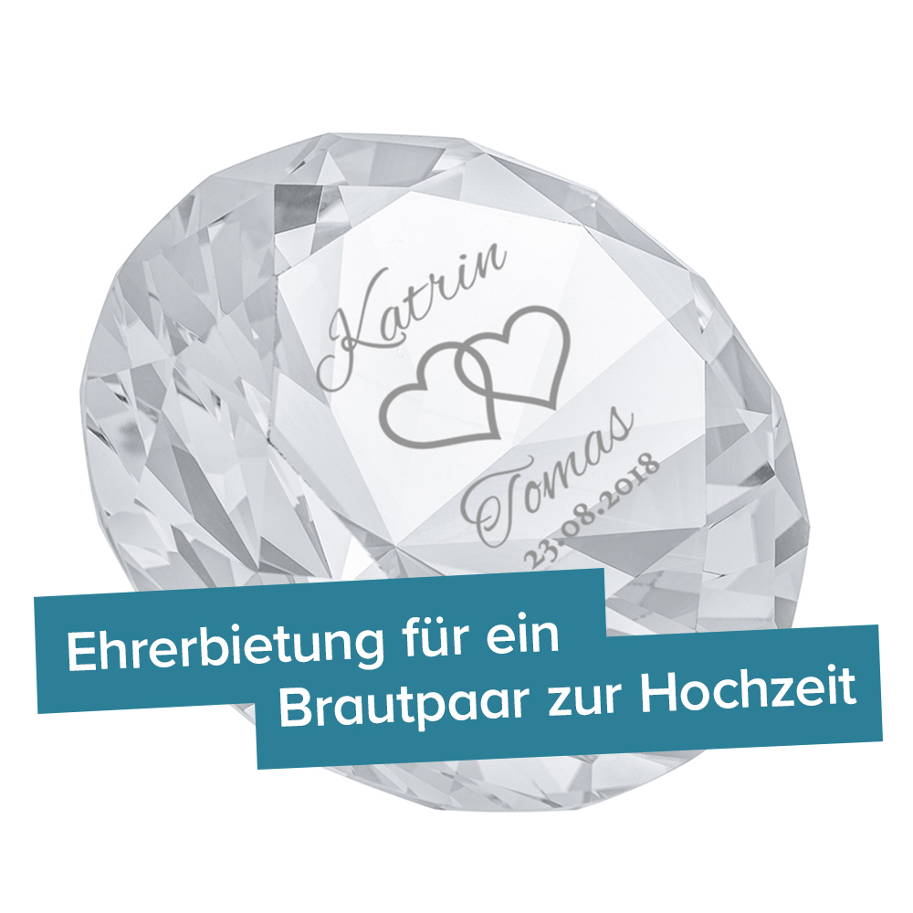 Diamant Kristall mit Gravur zur Hochzeit