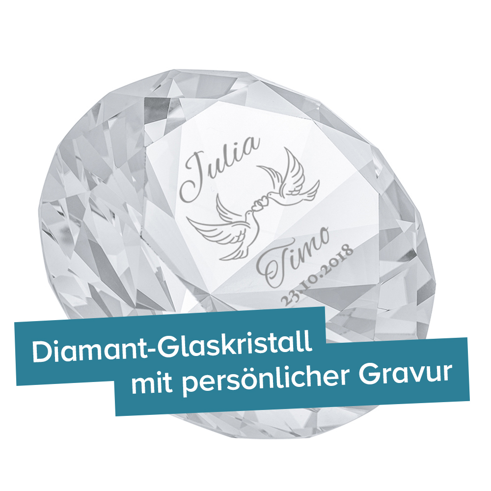 Diamant Kristall mit Gravur zur Hochzeit - Liebestauben 4034 - 6