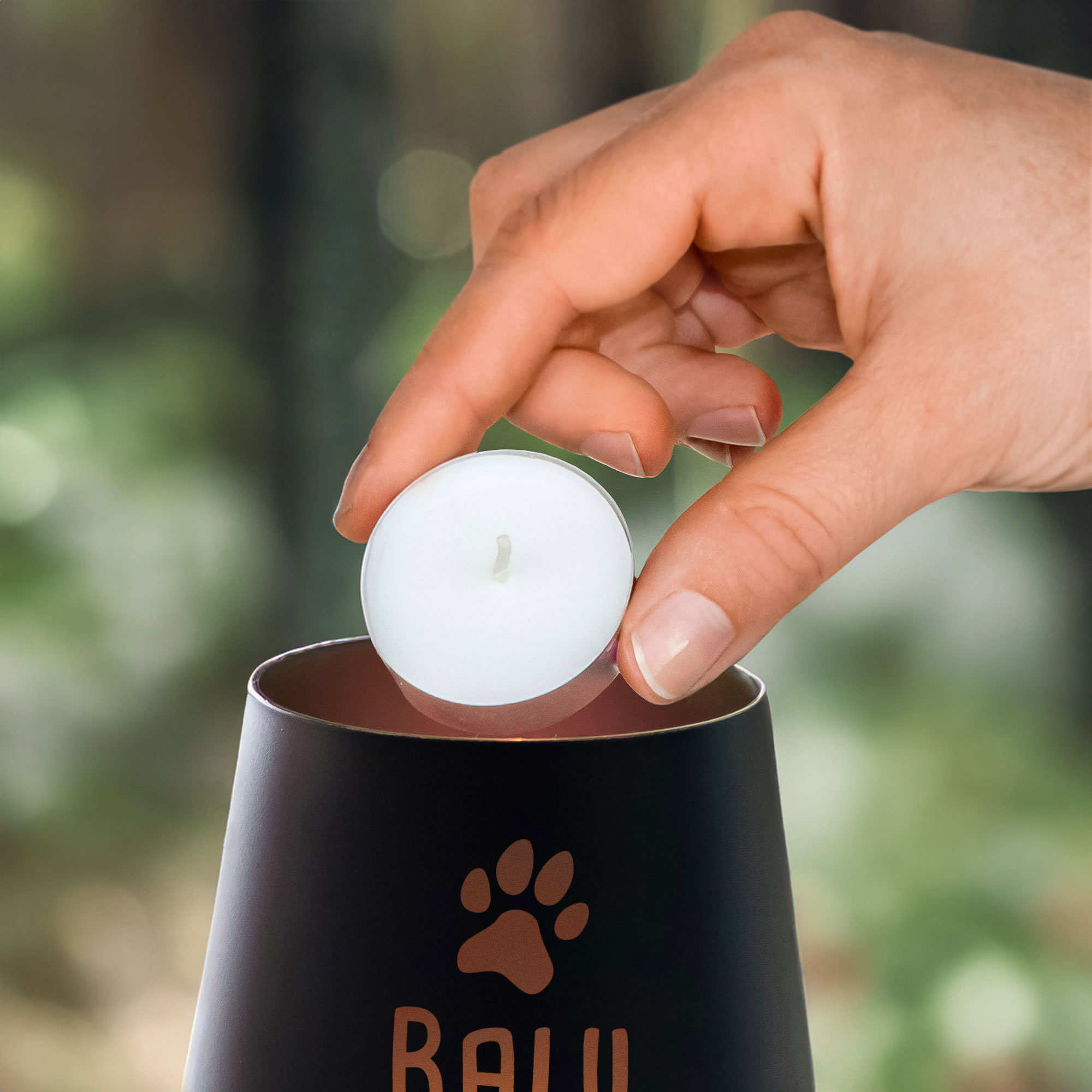 Schwarzes Windlicht zur Trauer für Hund - Bronze