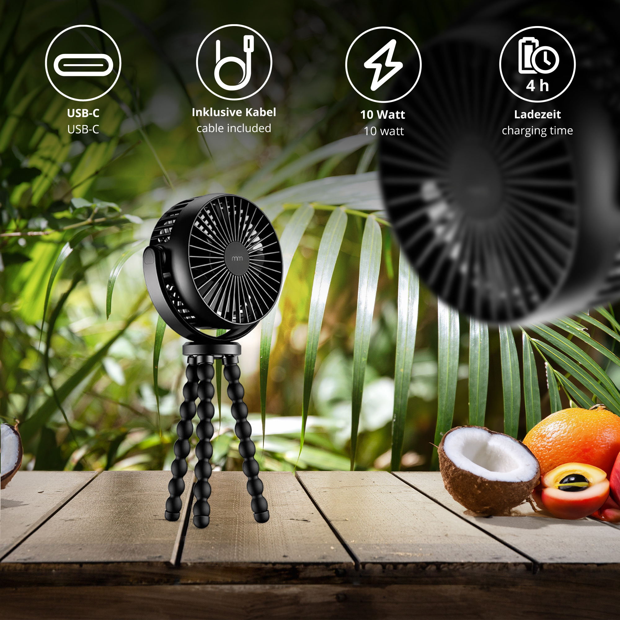 Ventilator mit Stativ - 3in1 Powerbank mit Smartphonehalter