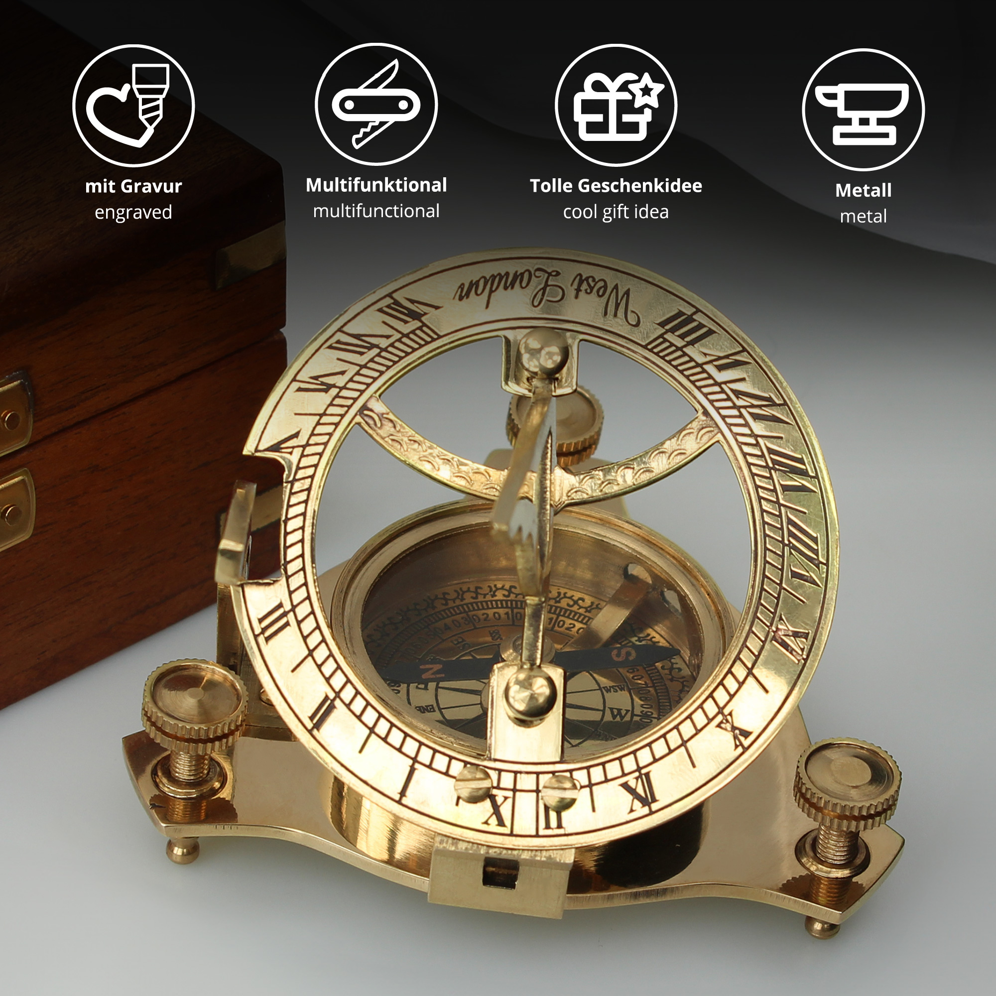 Sonnenuhr mit Kompass - Geokoordinaten