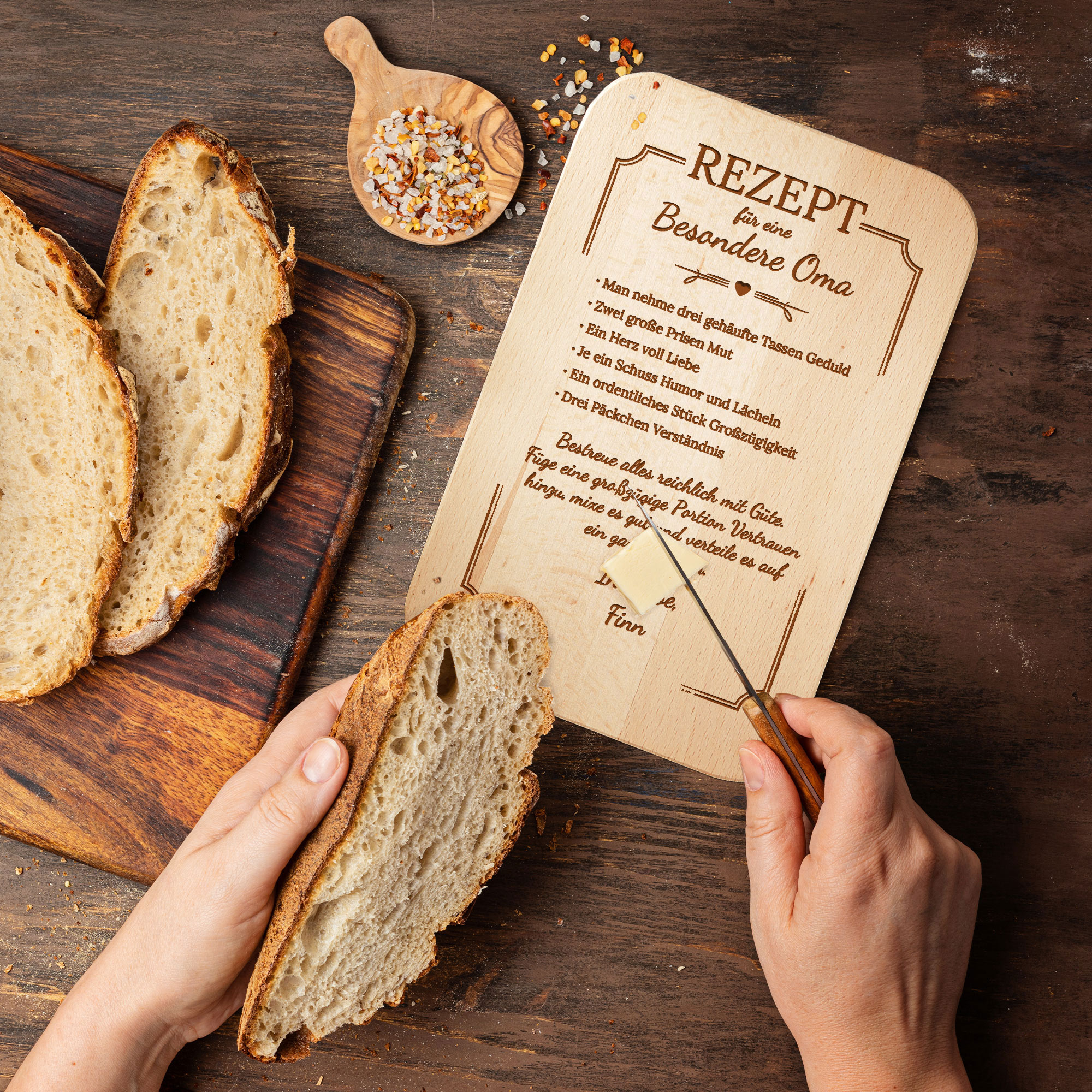 Graviertes Frühstücksbrettchen - Oma Rezept Graviertes Frühstücksbrettchen - Oma Rezept