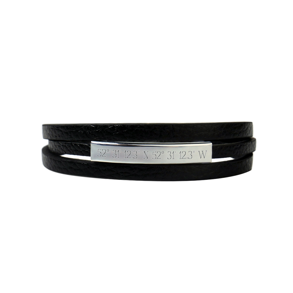 Gewickeltes Lederarmband schwarz - Geokoordinaten 3730 - 1