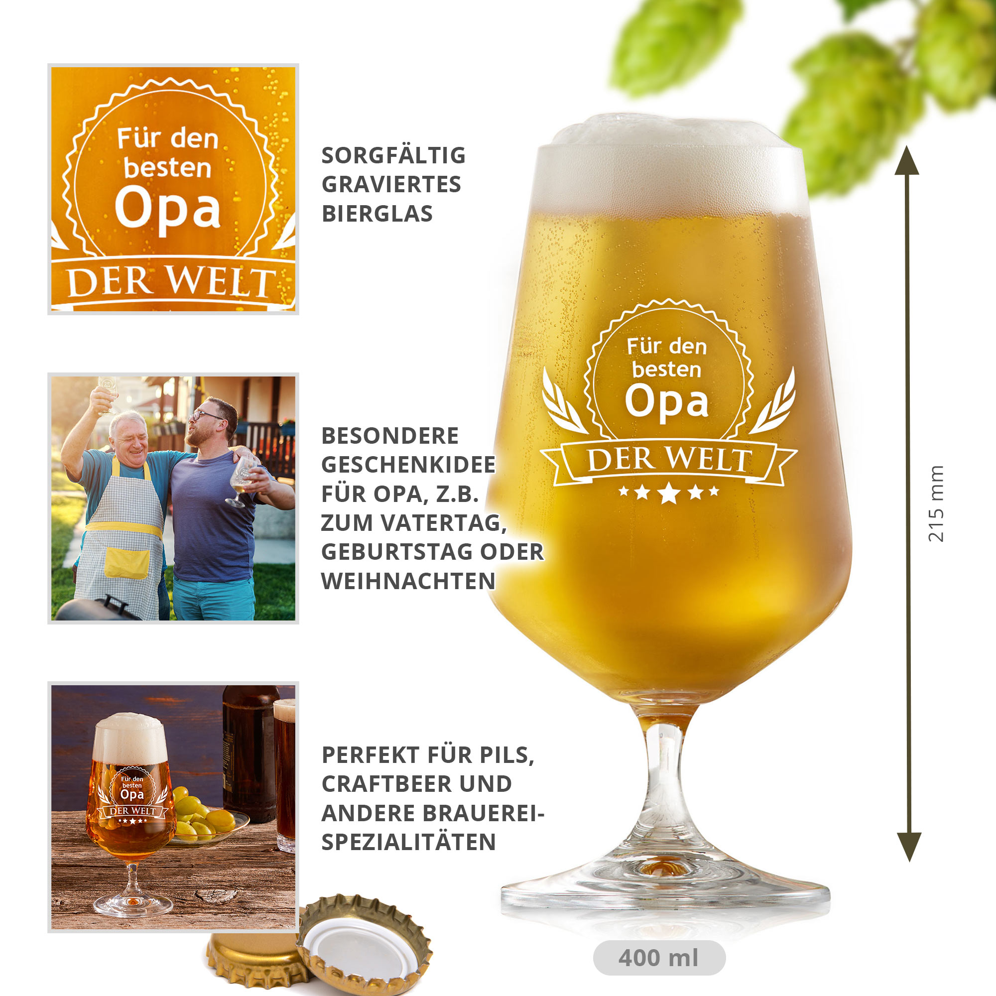 Bierglas - Bester Opa - Motiv 3 - Standard