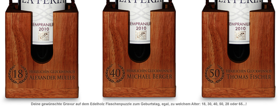 Graviertes Edelholz Flaschenpuzzle zum Geburtstag 2180 - 1